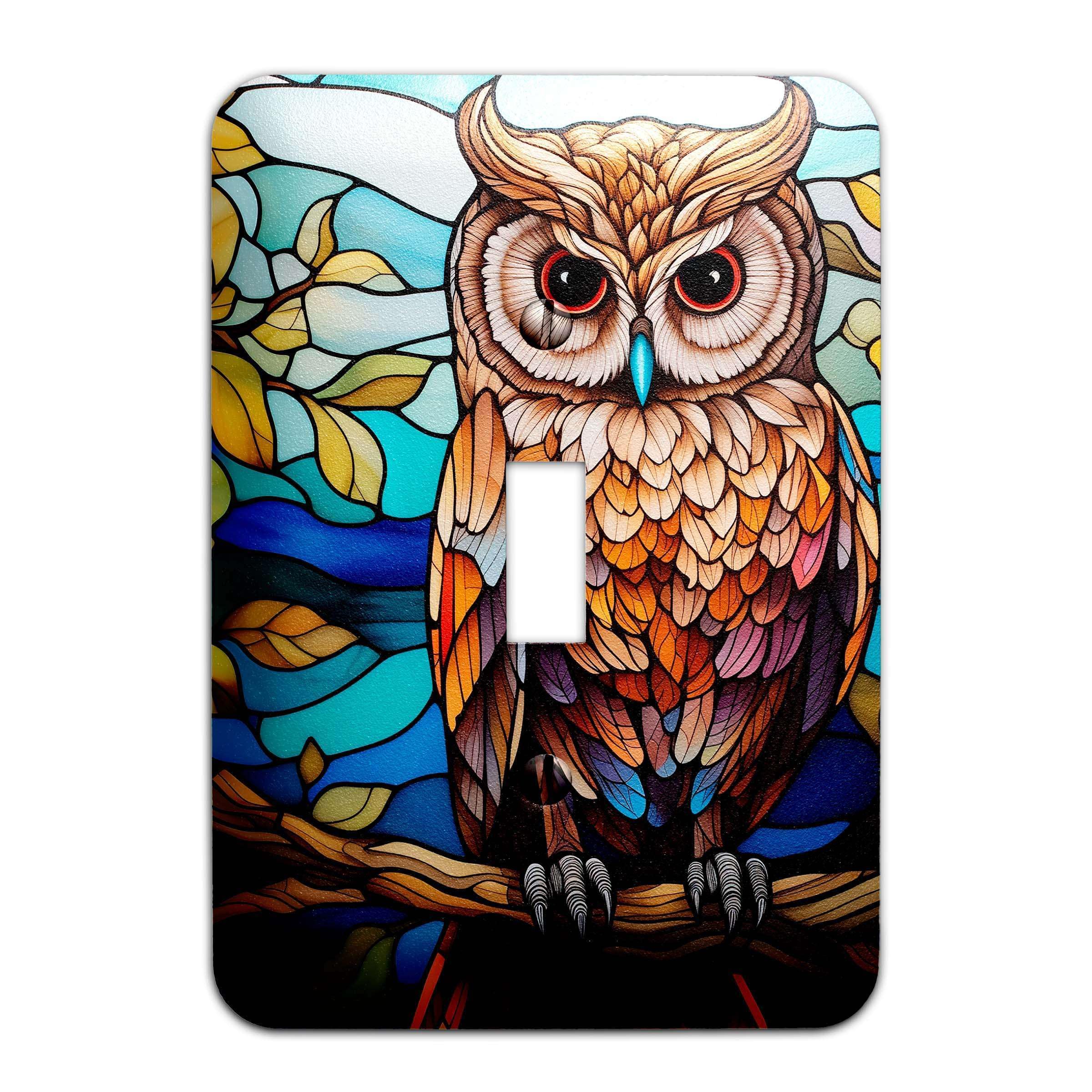 Owl Design Faux Stained Glass Metal Light Switch Plate Cover - Decorative Single Outlet Cover for Home Decor, Bedroom, Living Room - Multiple Sizes Available #4804