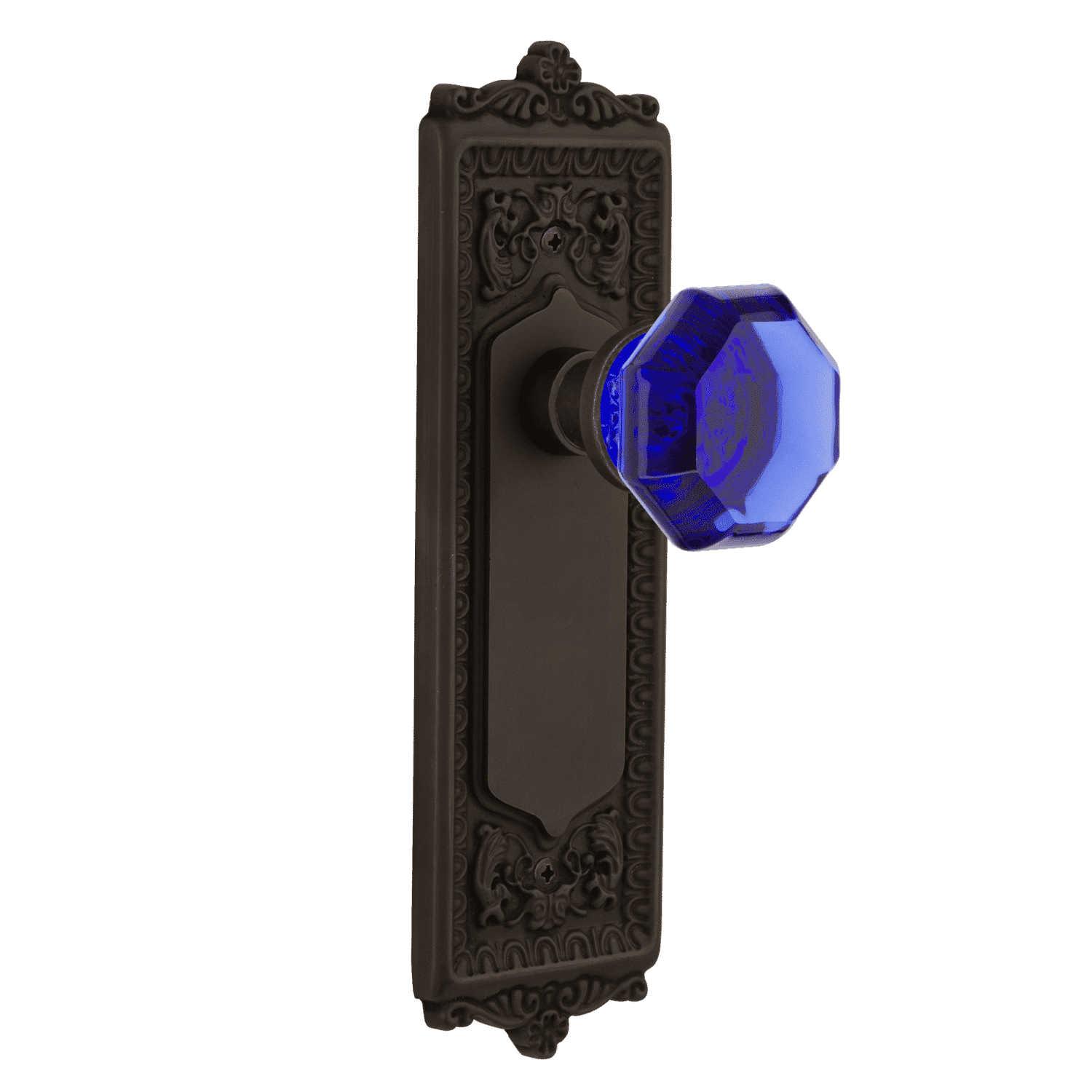 Vintage Egg & Dart Long Plate with Cobalt Waldorf Knob in Oil Rubbed Bronze - Perfect for Cabinet Doors, Dressers, and Antique Furniture Restoration