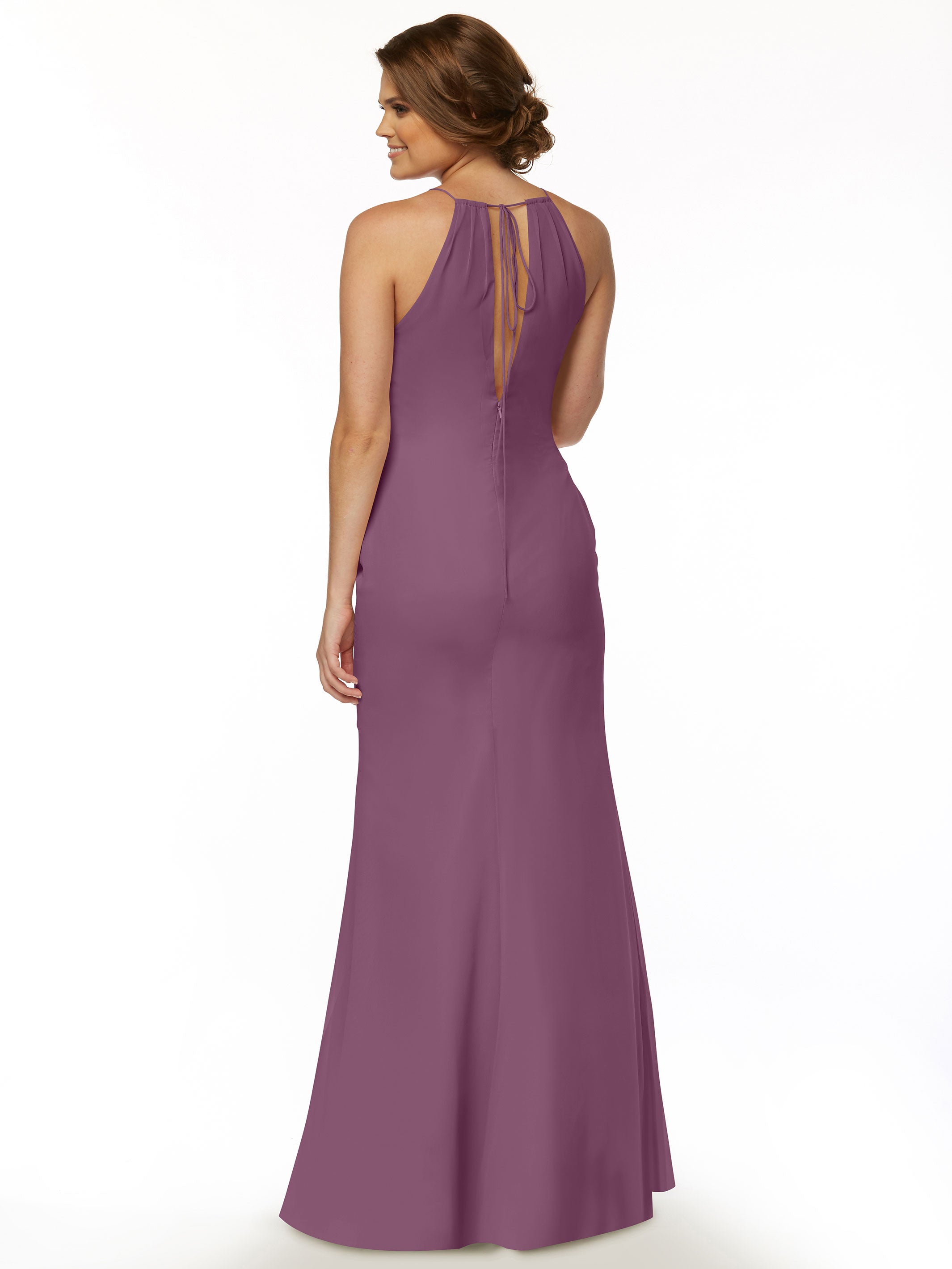 Elegant Fit and Flare Chiffon Bridesmaid Dress with Halter Neckline - Perfect for Weddings, Proms, and Formal Events | Style #80083