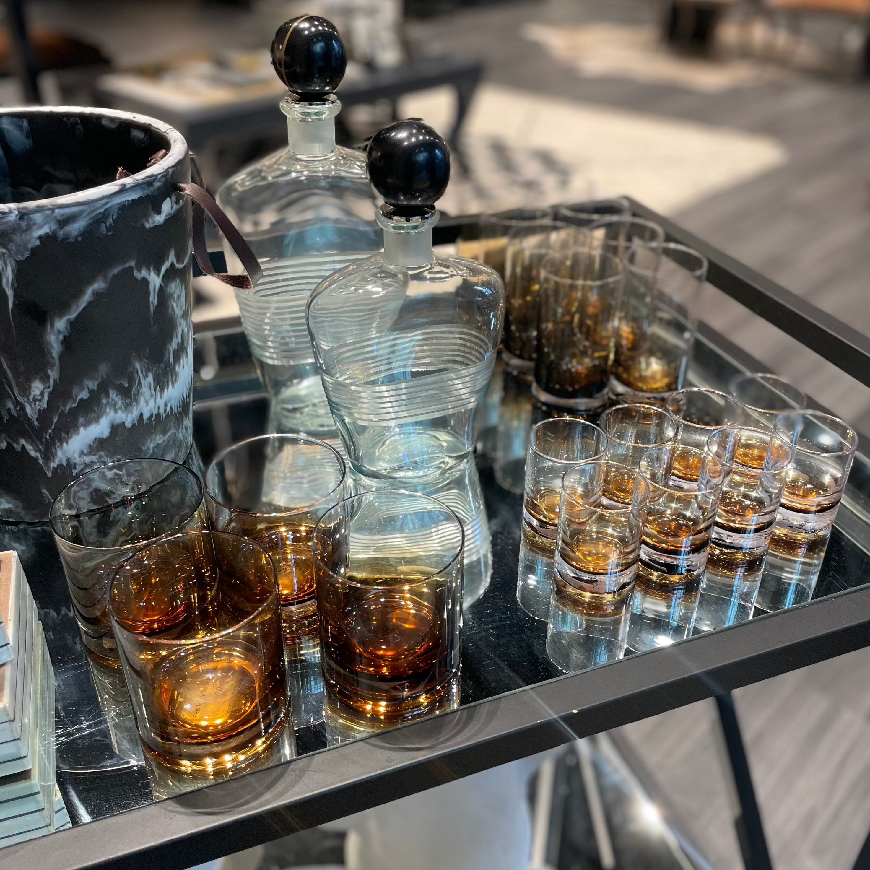Premium Bengal Marble Decanters Set of 2 - Elegant Glass Liquor Dispenser for Whiskey, Bourbon & Scotch - Perfect for Home Bars, Dinner Parties & Gift Giving