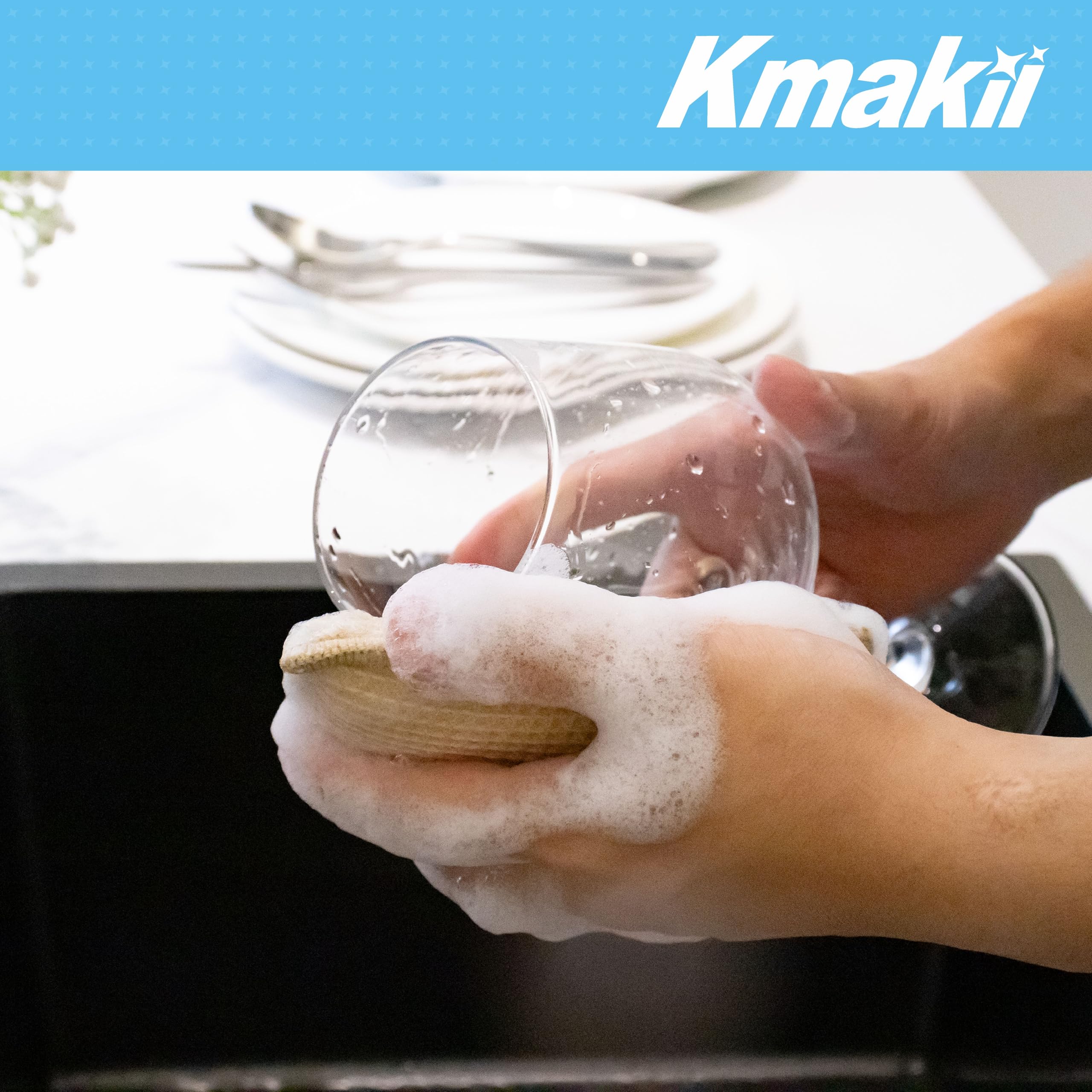 **KMAKII Eco-Friendly Bamboo Kitchen Sponges – Super Absorbent, Durable Dish Sponges for Cleaning – Pack of 12 – Perfect for Washing Dishes, Countertops & Stainless Steel**