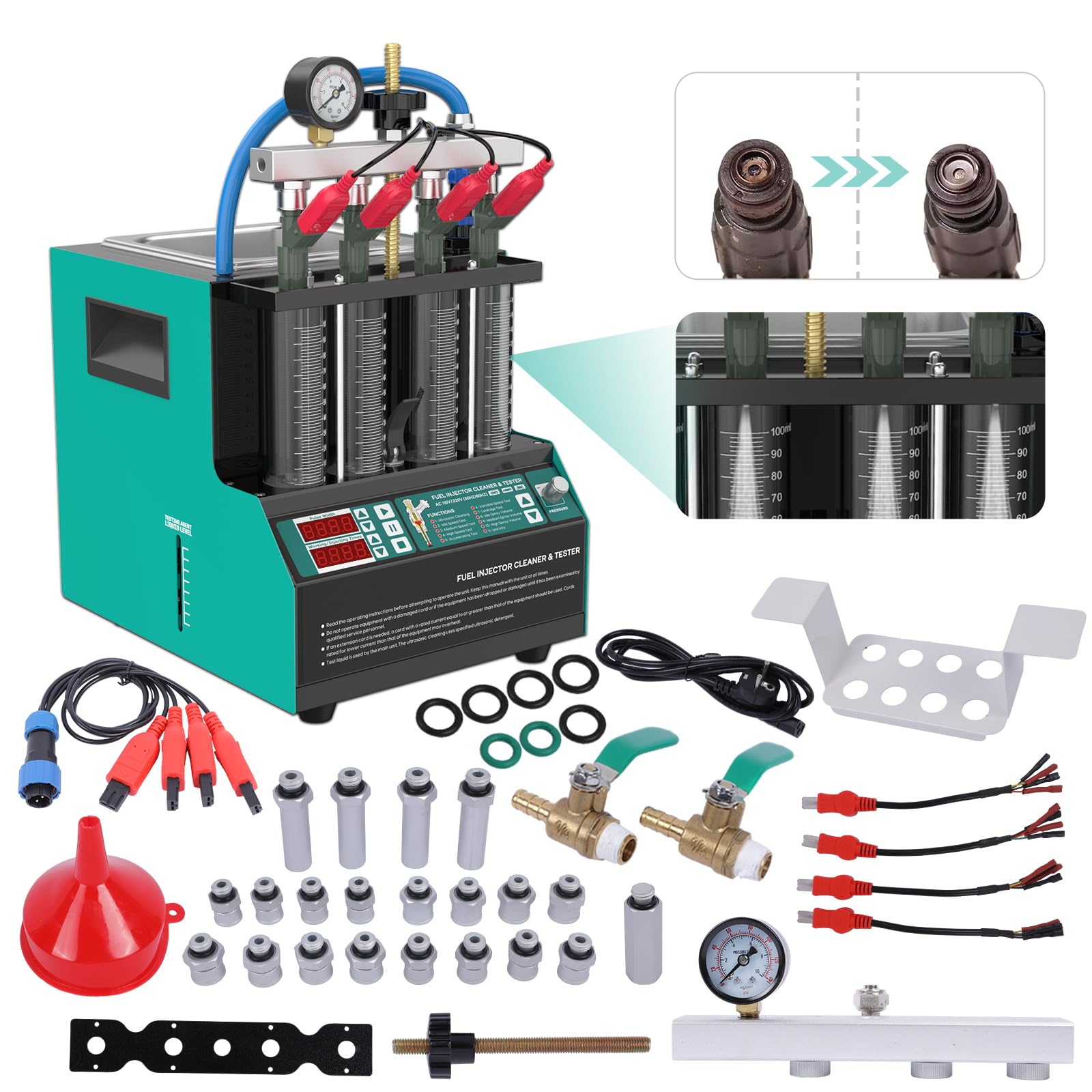 4-Cylinder Fuel Injector Cleaner & Tester Machine with LED Display - Professional Gasoline & Diesel Injector Cleaning Tool for Cars, Motorcycles, Trucks - Perfect for Auto Repair Shops & DIY Maintenance
