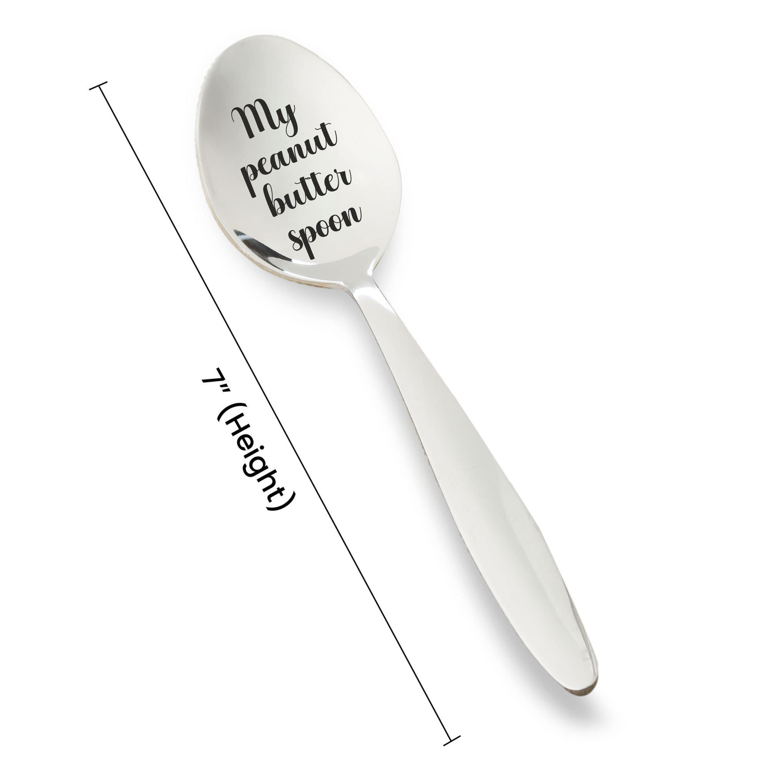 Personalized Peanut Butter Spoon - 7 Inch Stainless Steel Engraved Gift for Birthday, Anniversary, Christmas (Silver) | Unique Present for Lovers, Couples & Foodies - Perfect for Romantic Dinners, Stocking Stuffers & Kitchen Use
