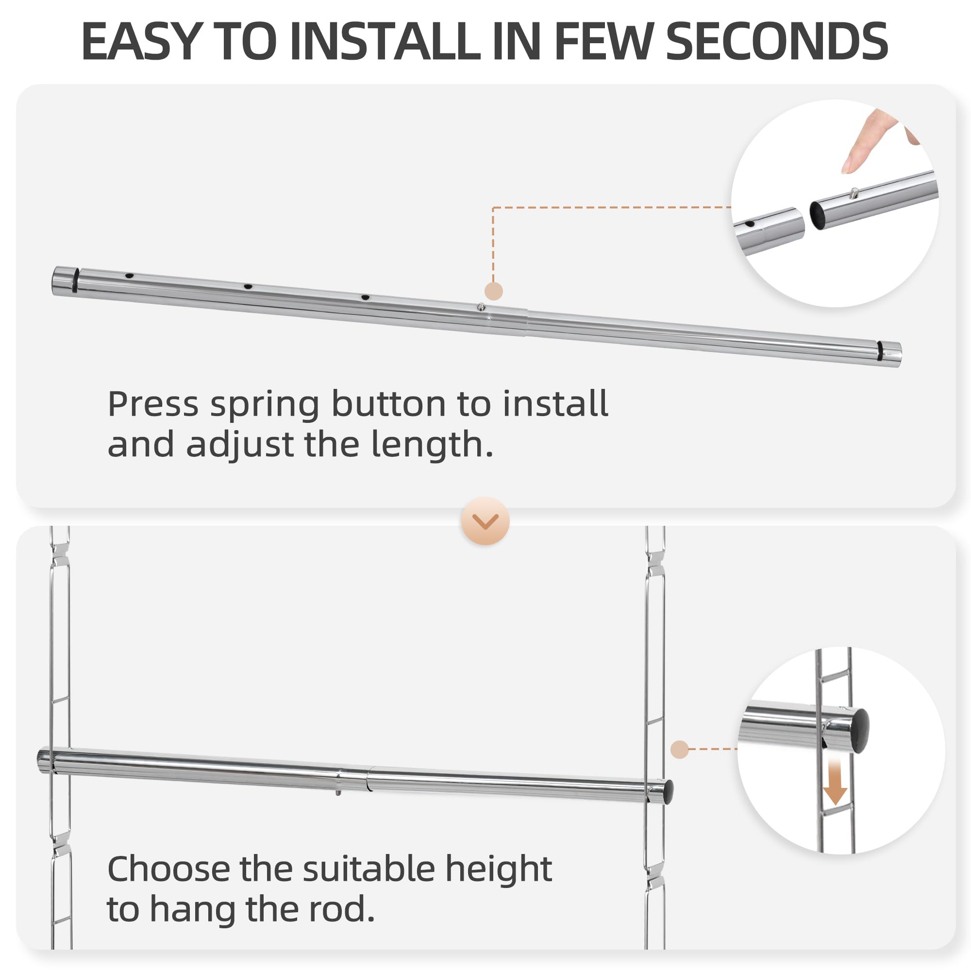 Adjustable Hanging Closet Rod Organizer - Space Saving Closet Extender with Chrome Finish for Bedroom, Closet or Dorm Organization (1 Pack) - Perfect for Maximizing Storage in Small Spaces