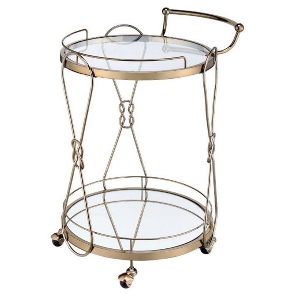 Acme Zekera Metal Frame Glass Serving Bar Cart - Clear & Champagne Finish | Perfect for Home Bars, Kitchen Storage & Party Serving