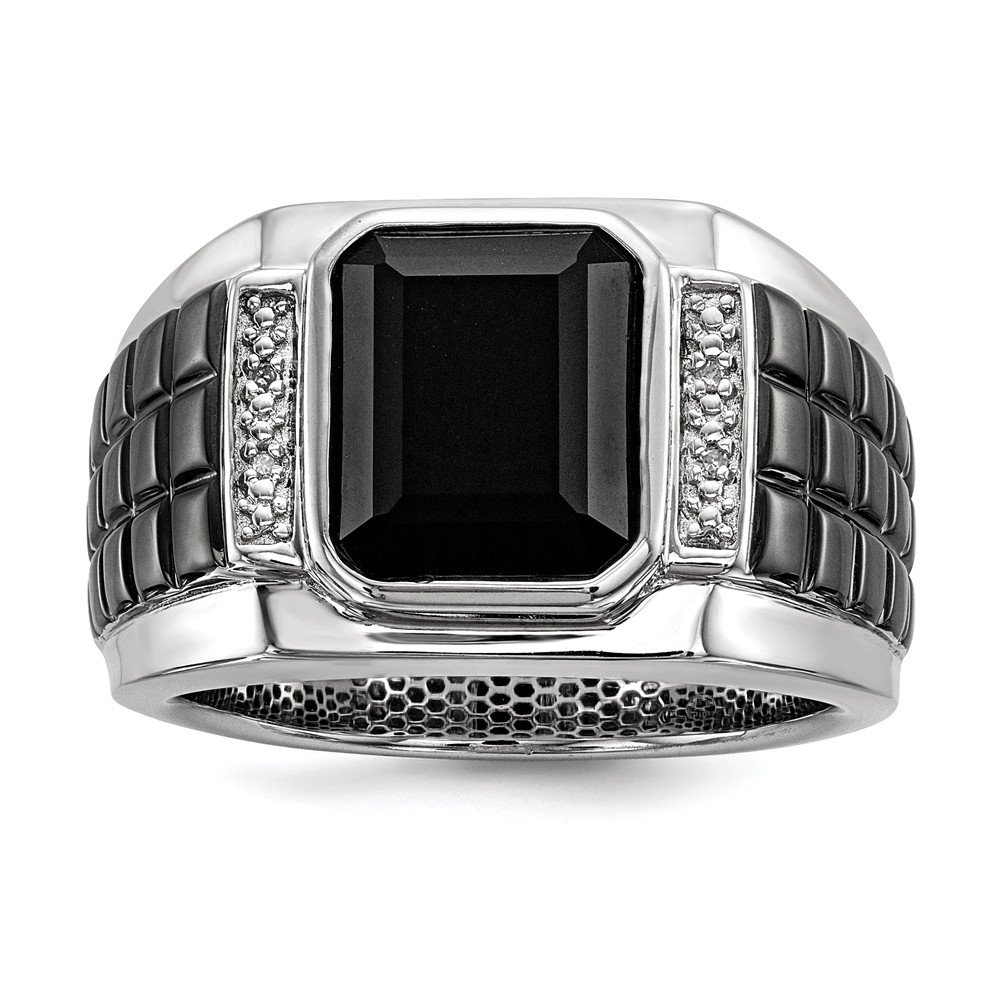 925 Sterling Silver Black Onyx & Diamond Men's Ring - Square Band (0.016 cttw) | Stylish Jewelry for Men, Wedding Bands, Anniversary Gifts & Everyday Wear