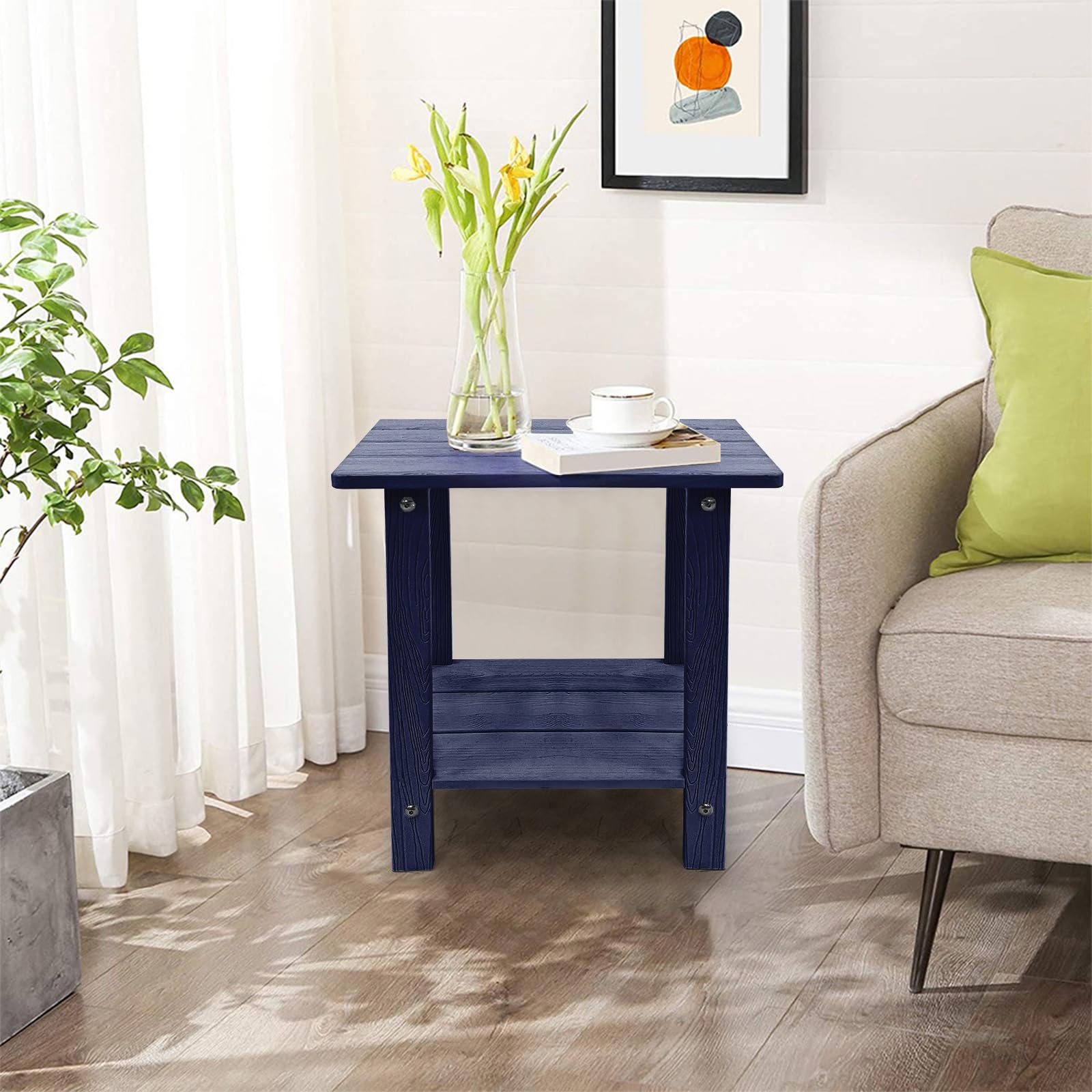 Weather-Resistant Outdoor Side Table - Double Small Adirondack End Table for Patio, Pool, Deck & Porch - 17