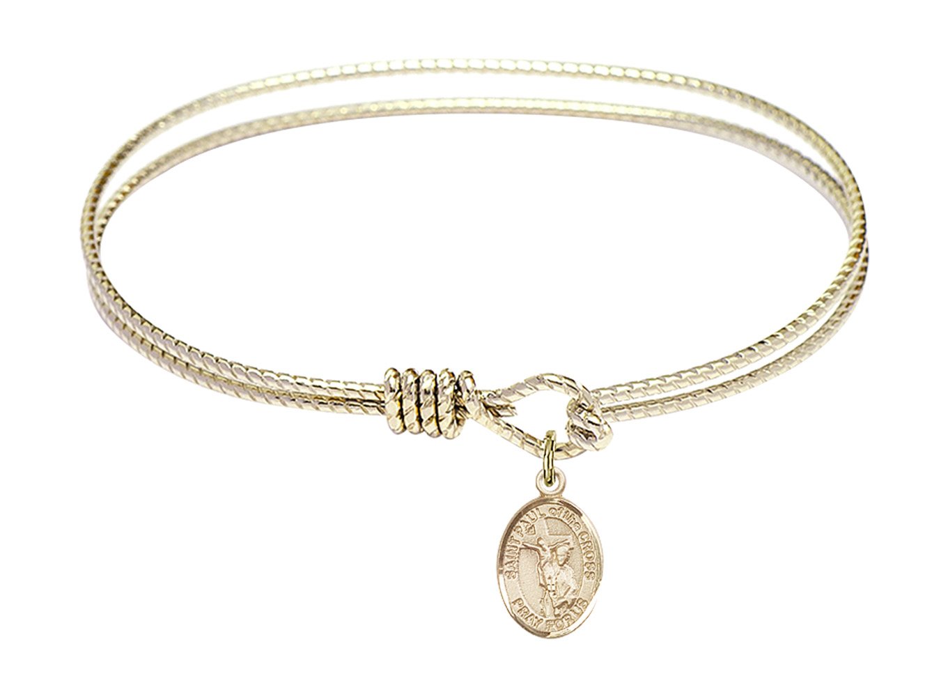 7 1/4 Inch Oval Eye Hook Bangle Bracelet with St. Paul of the Cross Charm - Religious Jewelry for Women, Catholic Gifts, Faith-Based Accessories for Church & Daily Wear