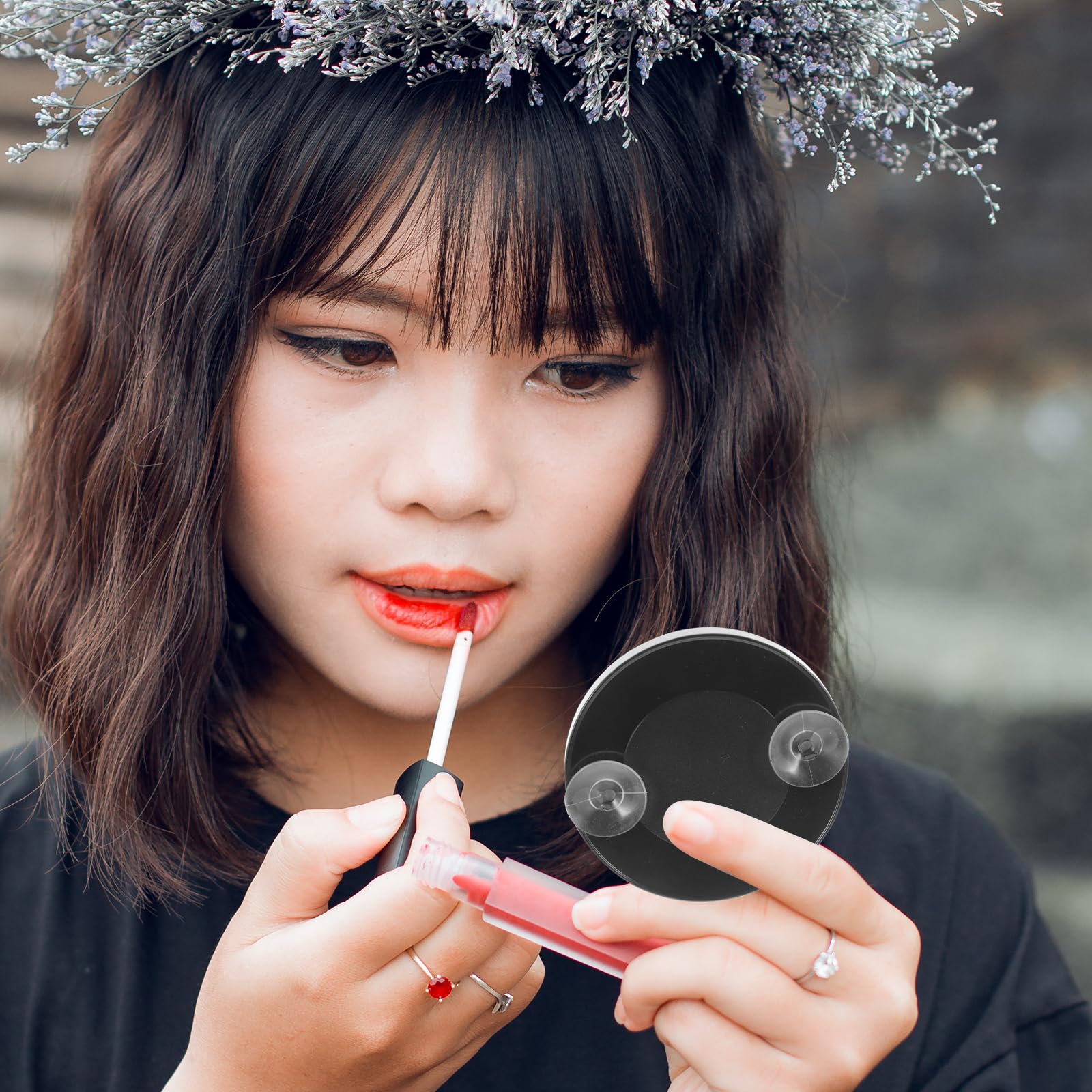 HEALLILY 7.5cm 5X Magnifying Glass Mirror - Small Round Wall Mirror for Makeup, Cosmetic, Bathroom with Suction Cups (Black) - Perfect for Travel, Home Vanity & Professional Salon Use