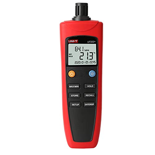 UNI-T UT332+ High Precision Digital Thermometer Hygrometer with Dew Point Measurement -20°C to 70°C, 0-100% RH, °C/°F Switchable, MAX/MIN Recording, USB Data Logger - Ideal for HVAC, Food Storage, Laboratories & Industrial Use