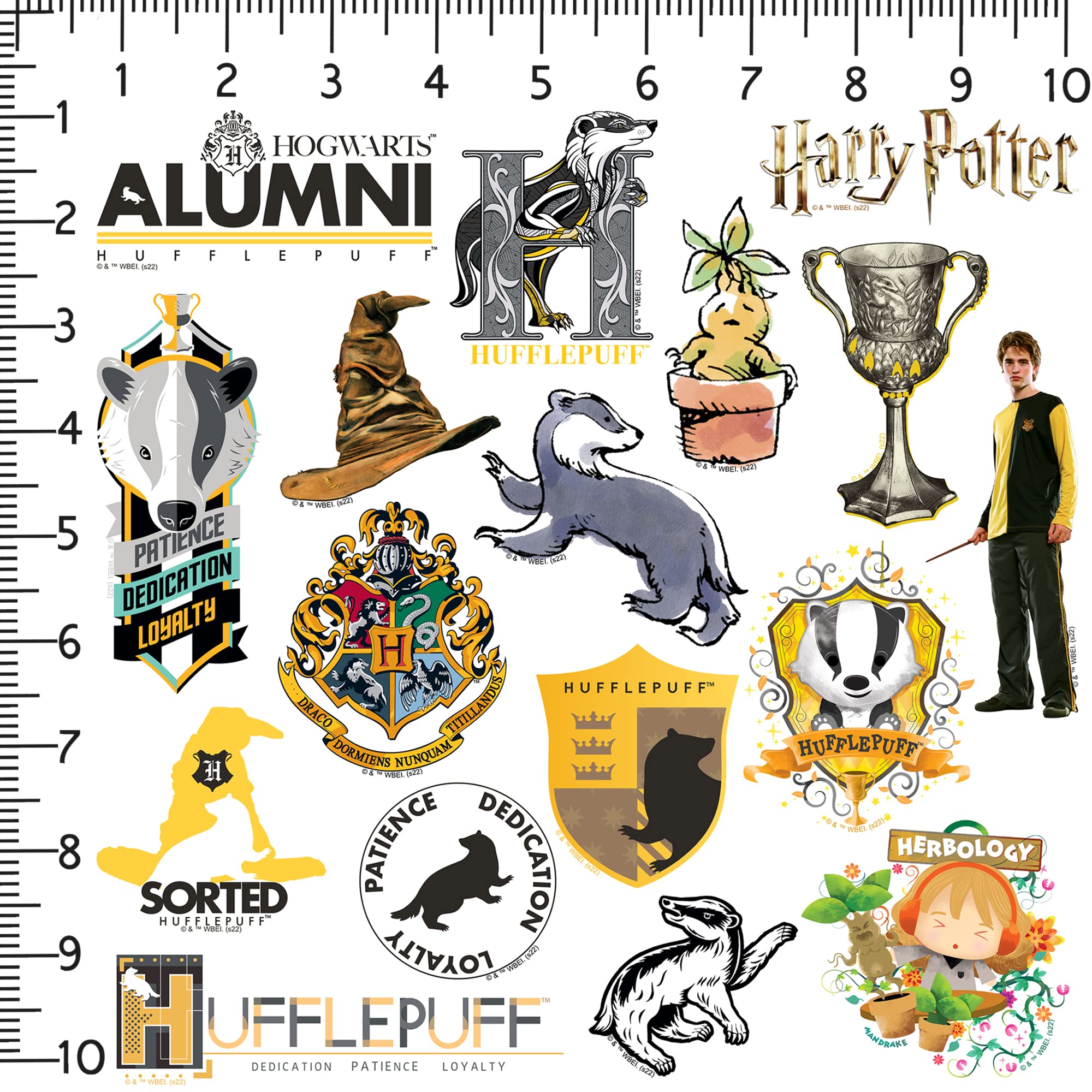 Harry Potter Hufflepuff Die Cut Vinyl Stickers - 50-Piece Variety Pack for Laptop, Water Bottle, Scrapbooking, Tablet & Skateboard - Waterproof Indoor/Outdoor Decals - Perfect for DIY Crafts, School Supplies & Gift Giving