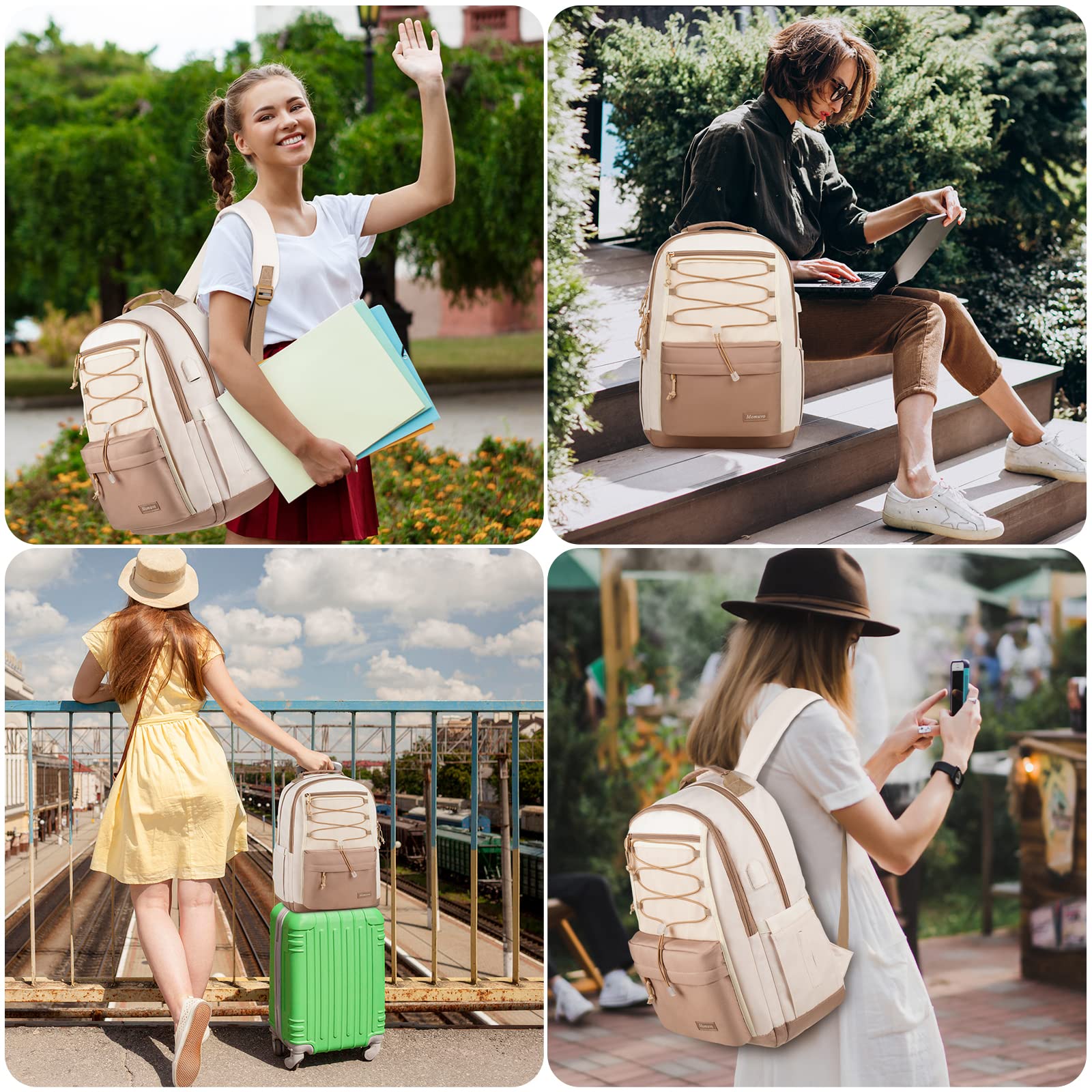 MOMUVO Classic Women's Backpack - Lightweight Waterproof School Bookbag for Teen Girls & College Students - 15.6 Inch Laptop Bag with USB Charging Port - Perfect for High School, Work, Travel & Daily Commute
