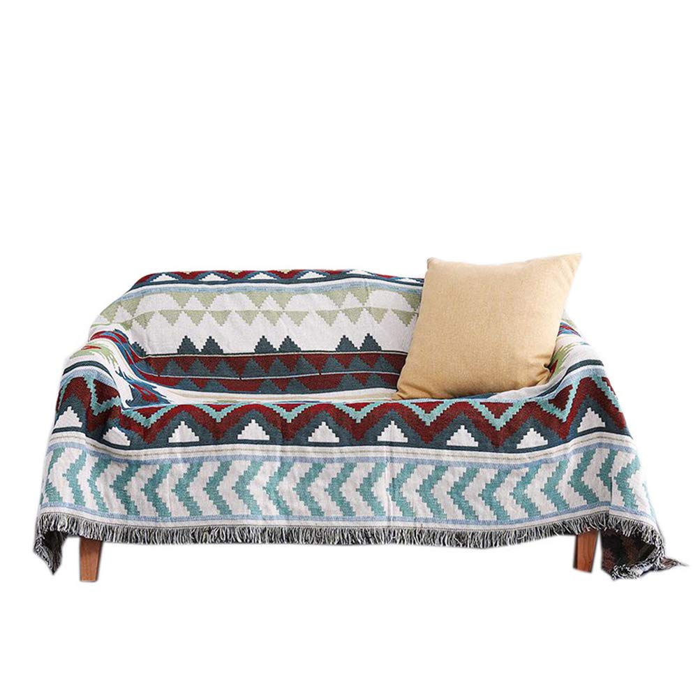 Boho Blanket - Soft Knit Sofa Cover with Tassels, Dustproof Fabric Throw Blanket (160x260cm) for Living Room, Bed, Couch & Outdoor Use