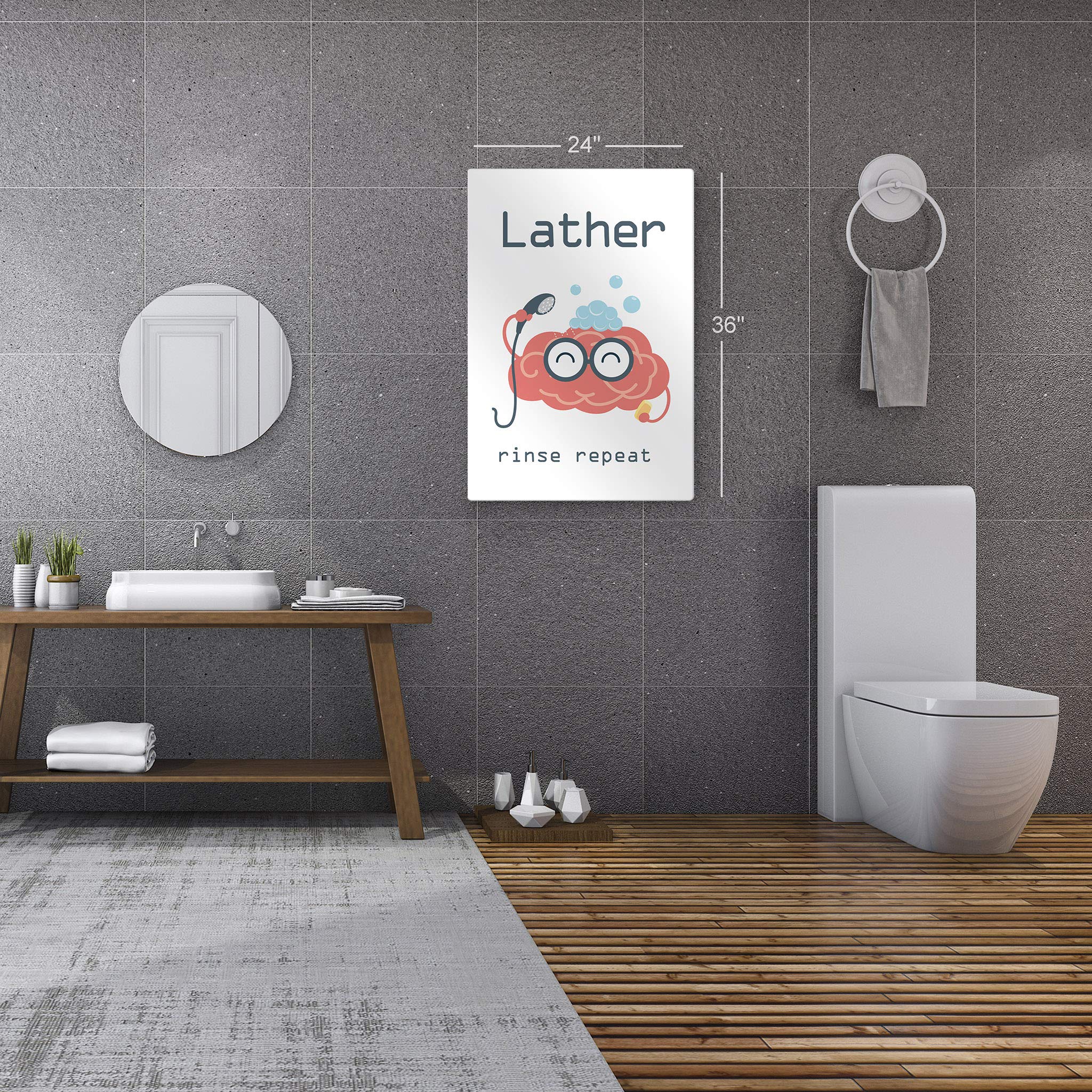 Smile Art Design 'Lather Rinse Repeat' Funny Bathroom Wall Decor - 24x16 Inch Metal Print for Kids Bathroom, Nursery & Home - Ready to Hang Made in USA | Perfect for Bathroom Humor, Baby Showers & Housewarming Gifts