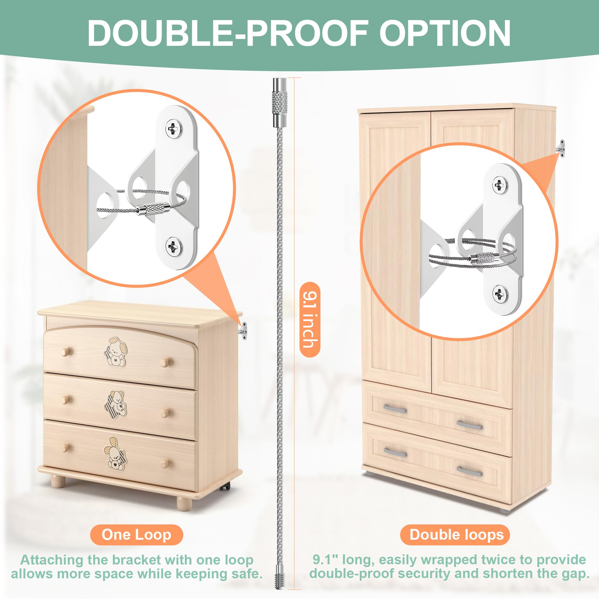 EastLink 6-Pack Baby Proofing Furniture Anchors - 400 LBS Capacity Anti-Tip Straps for Child & Pet Safety - Heavy Duty Metal Wall Anchors for Earthquake Protection (White) - Perfect for Nursery, Living Room & Home Security