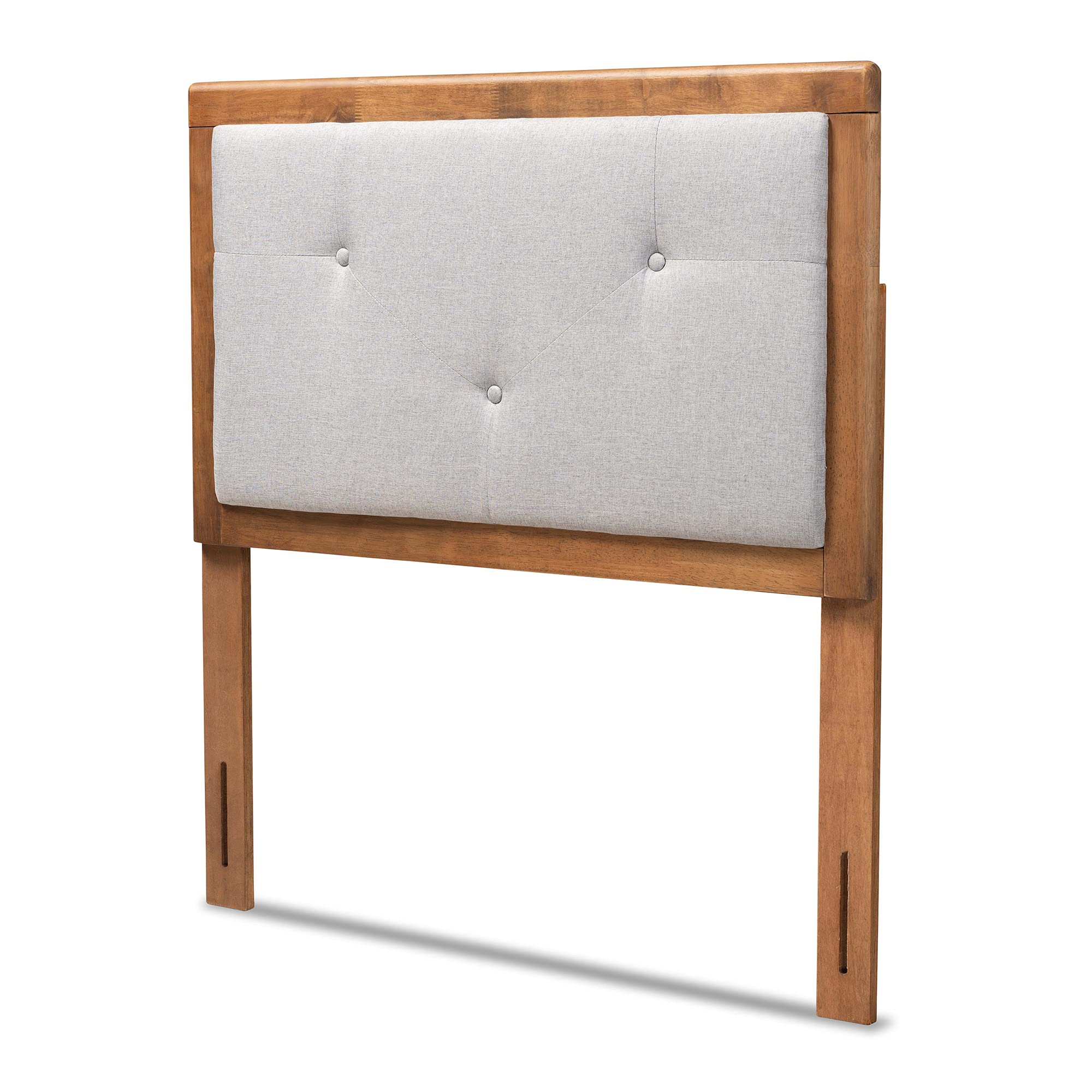Baxton Studio Abner Modern Twin Size Headboard - Light Grey Fabric Upholstery with Walnut Brown Wood Finish | Perfect for Contemporary Bedroom Decor and Small Space Living
