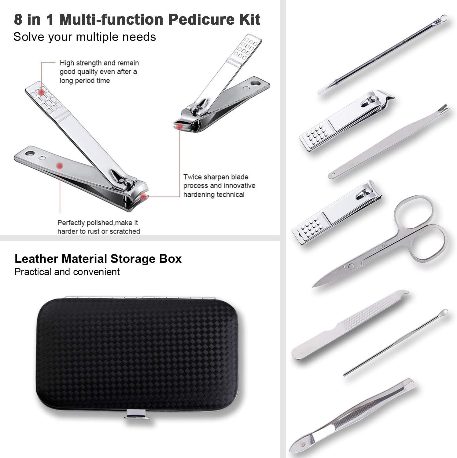 7Pcs Professional Nail Clipper Pedicure & Manicure Set with Travel Case - Complete Nail Care Kit for Home & Salon Use - Includes 4-in-1 Foot Scrubber - Perfect Gift for Men & Women - Ideal for Travel, Spa Days & Personal Grooming