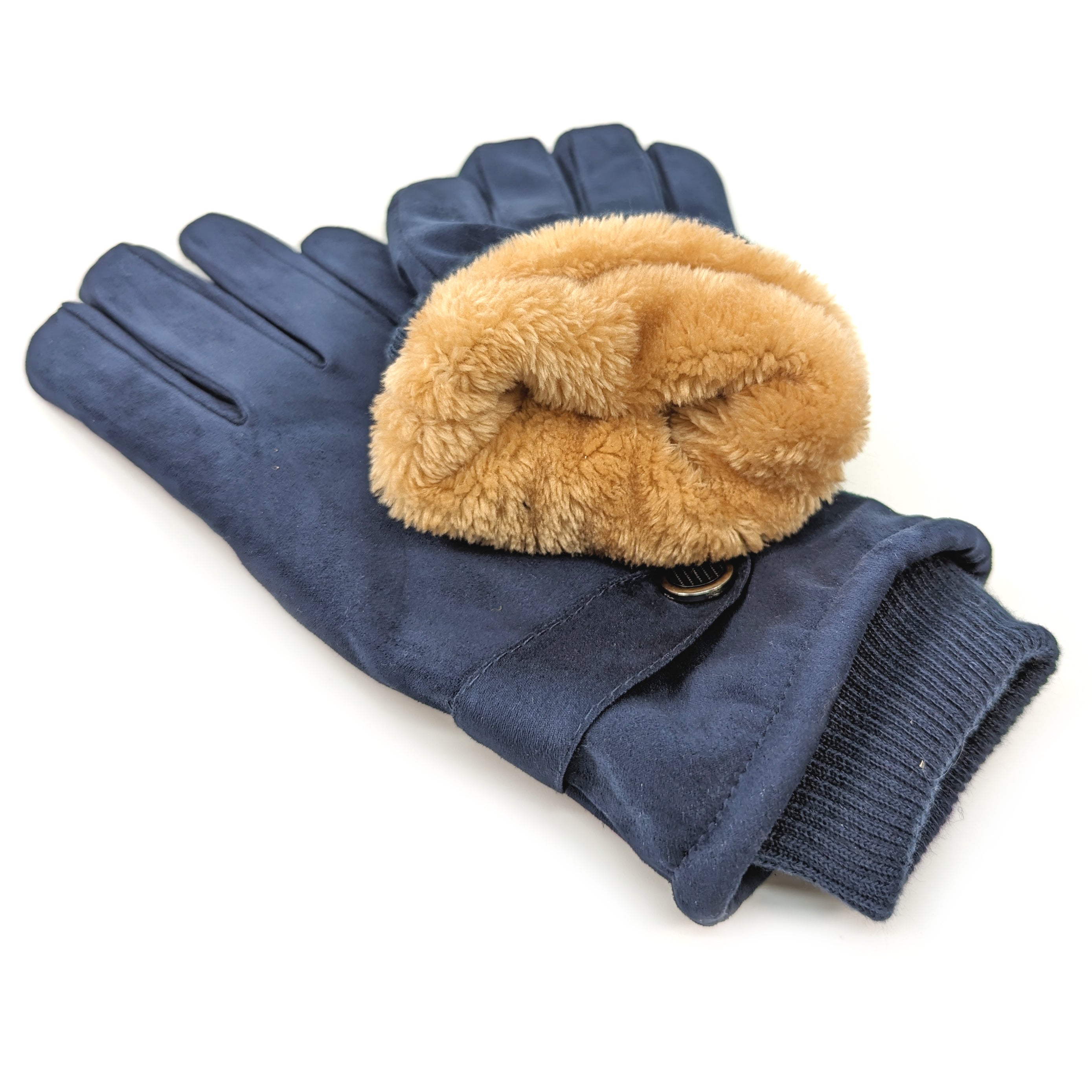 Unisex Winter Gloves with Button Detail - Soft Warm Blue Gloves for Men & Women - Perfect for Outdoor Activities, Skiing, and Cold Weather