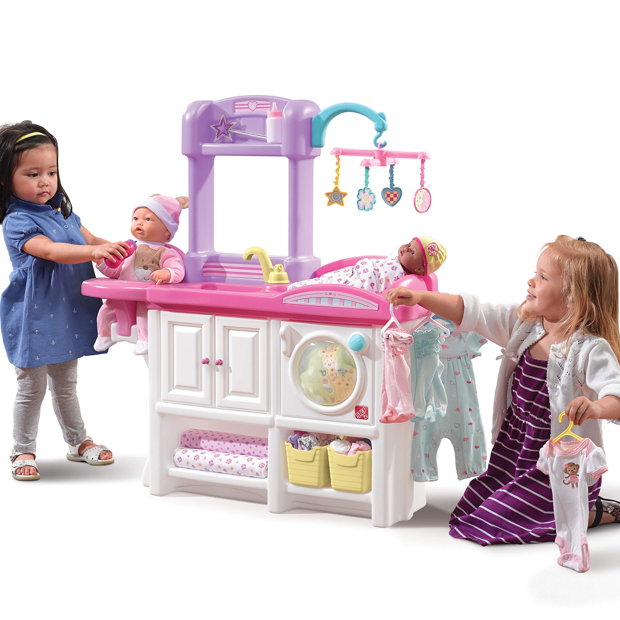 Step2 Love & Care Deluxe Baby Doll Nursery Playset for Toddlers 2-6 Years - Compact Doll Changing Station & Crib with Toy Accessories, Durable Plastic Kids Pretend Play Set (Pink) - Perfect for Imaginative Play, Role-Playing & Early Childhood Development