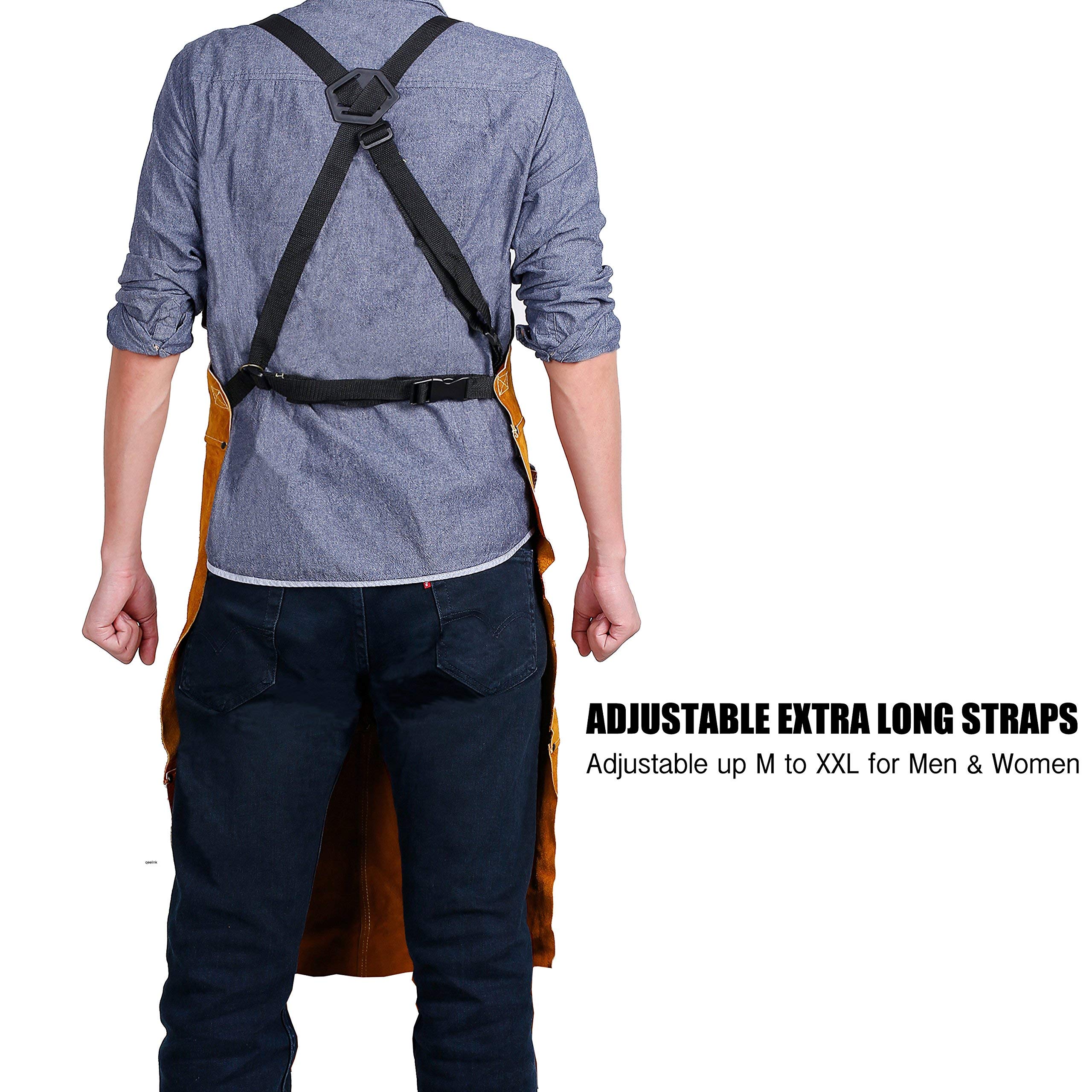 Heavy Duty Leather Welding Apron with Spats - Heat & Flame Resistant Workwear - Adjustable M to XXXL for Men & Women - Perfect for Metalworking, Blacksmithing & DIY Welding Projects