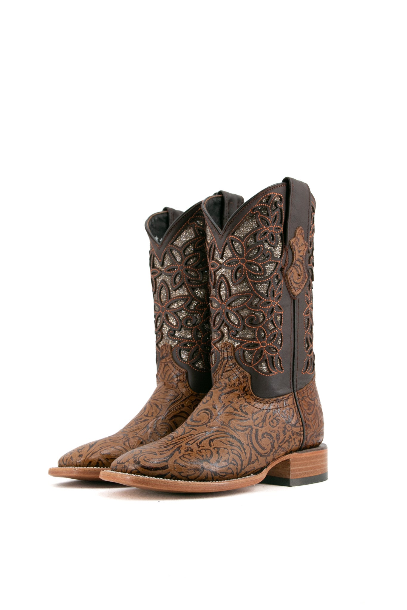 Tooled Cincelado Square Toe Cowgirl Boots for Women - Western Style Leather Riding Boots - Perfect for Country Dancing, Rodeos & Cowboy Fashion