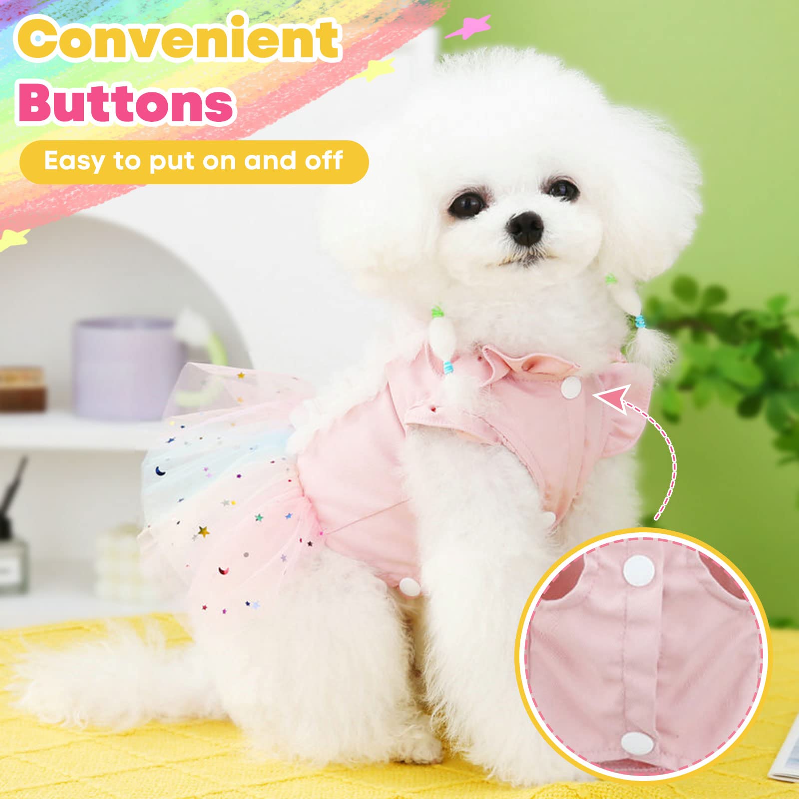 **Pink Rainbow Tutu Dog Dress for Small Dogs - Cute Princess Summer Puppy Outfit for Shih Tzu, Chihuahua & Cats - X-Large | Perfect for Parties, Photo Shoots & Special Occasions**
