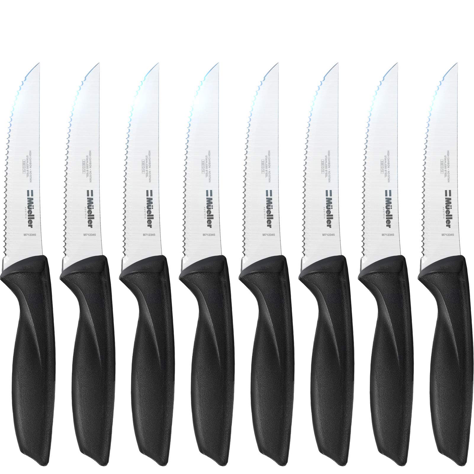 Premium Mueller Steak Knives Set - 6-Piece Sharp Stainless Steel Blades with Ergonomic Handles for Perfect Slicing | Ideal for BBQ, Dinner Parties & Home Kitchen Use