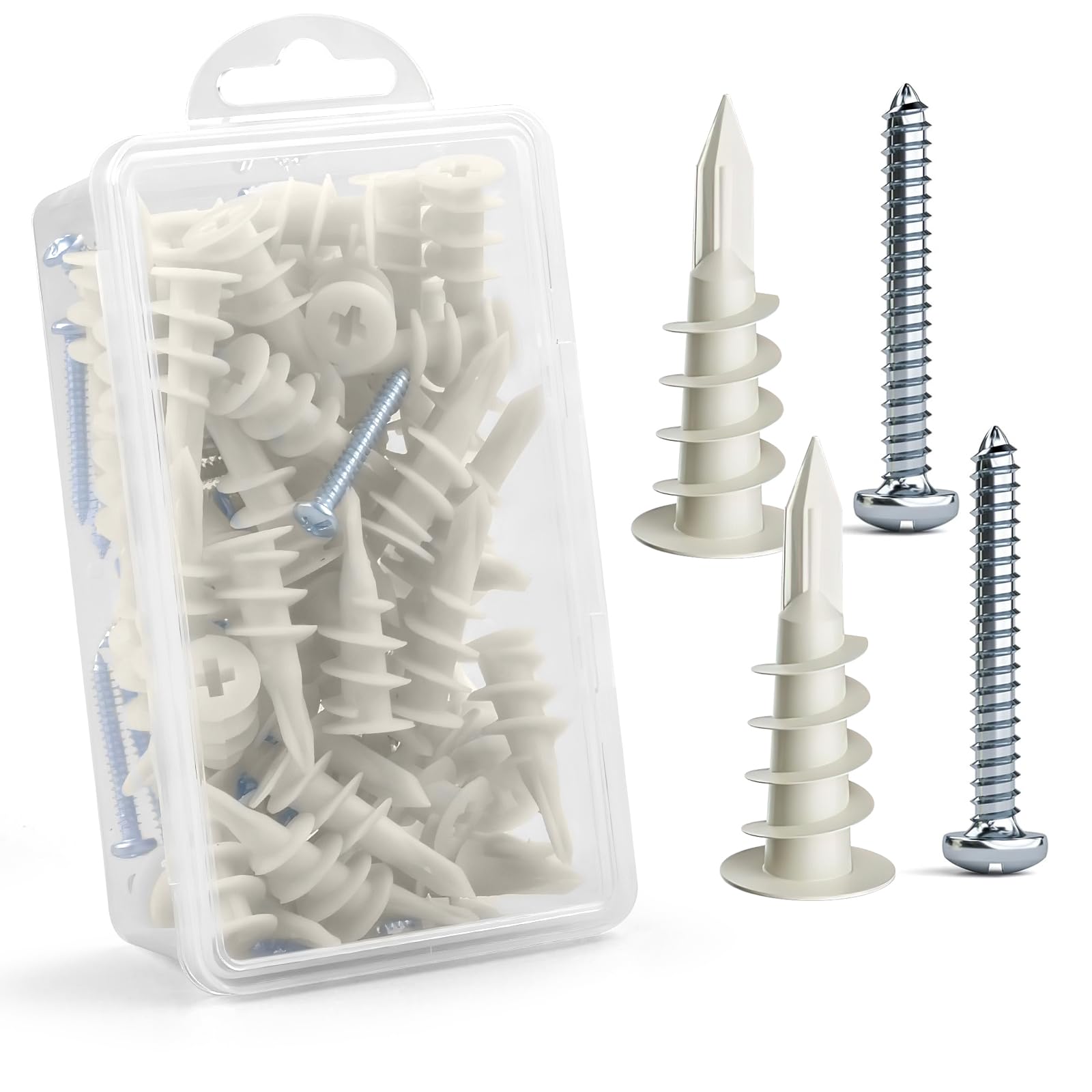 50 Pcs Self-Drilling Drywall Anchors with Screws - Heavy Duty Nylon Sheetrock Anchors for Hanging Pictures, Shelves & Mirrors (#8 x 1.3