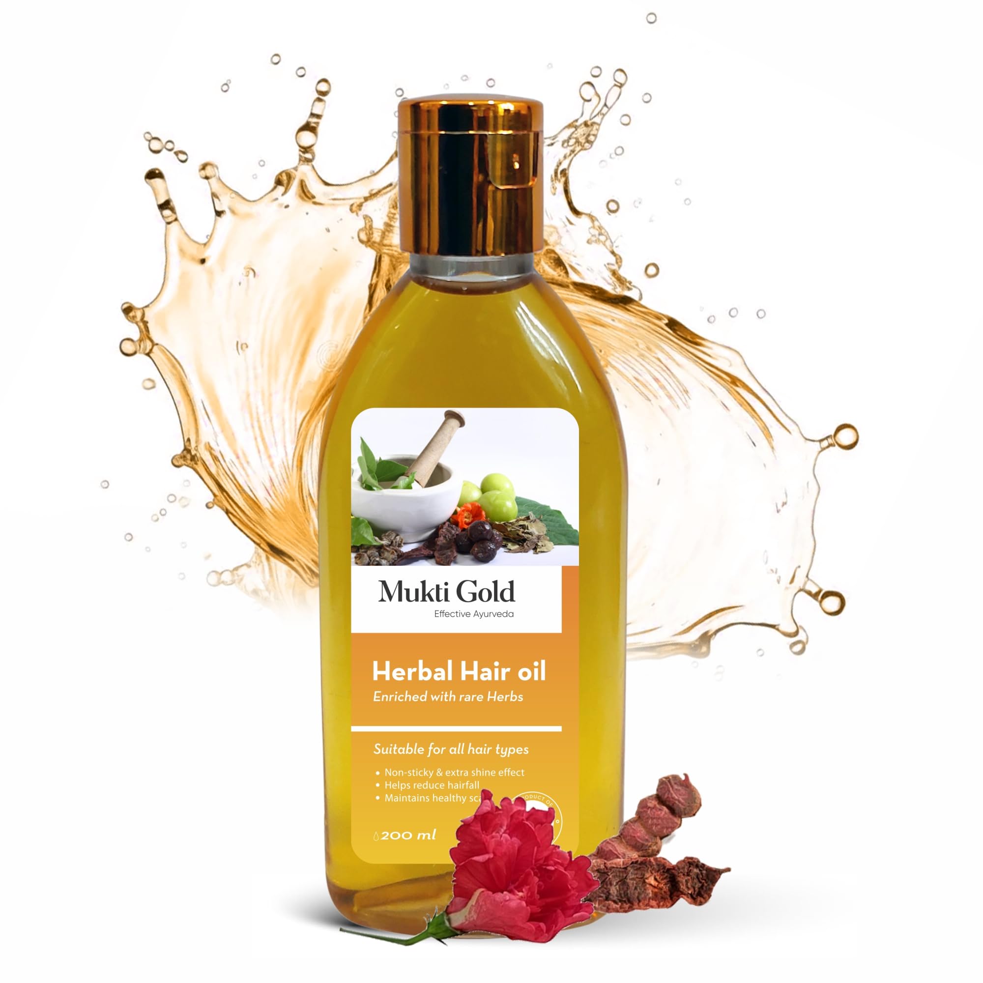 Axiom Mukti Gold Herbal Hair Oil - 200mL | Natural Hair Growth Treatment for Hair Loss & Dandruff Control | Enriched with Almond, Rose, Neem & Lemon Extracts | 100% Organic Ayurvedic Hair Care | Certified Safe | Perfect for Daily Scalp Massage & Damaged Hair Repair