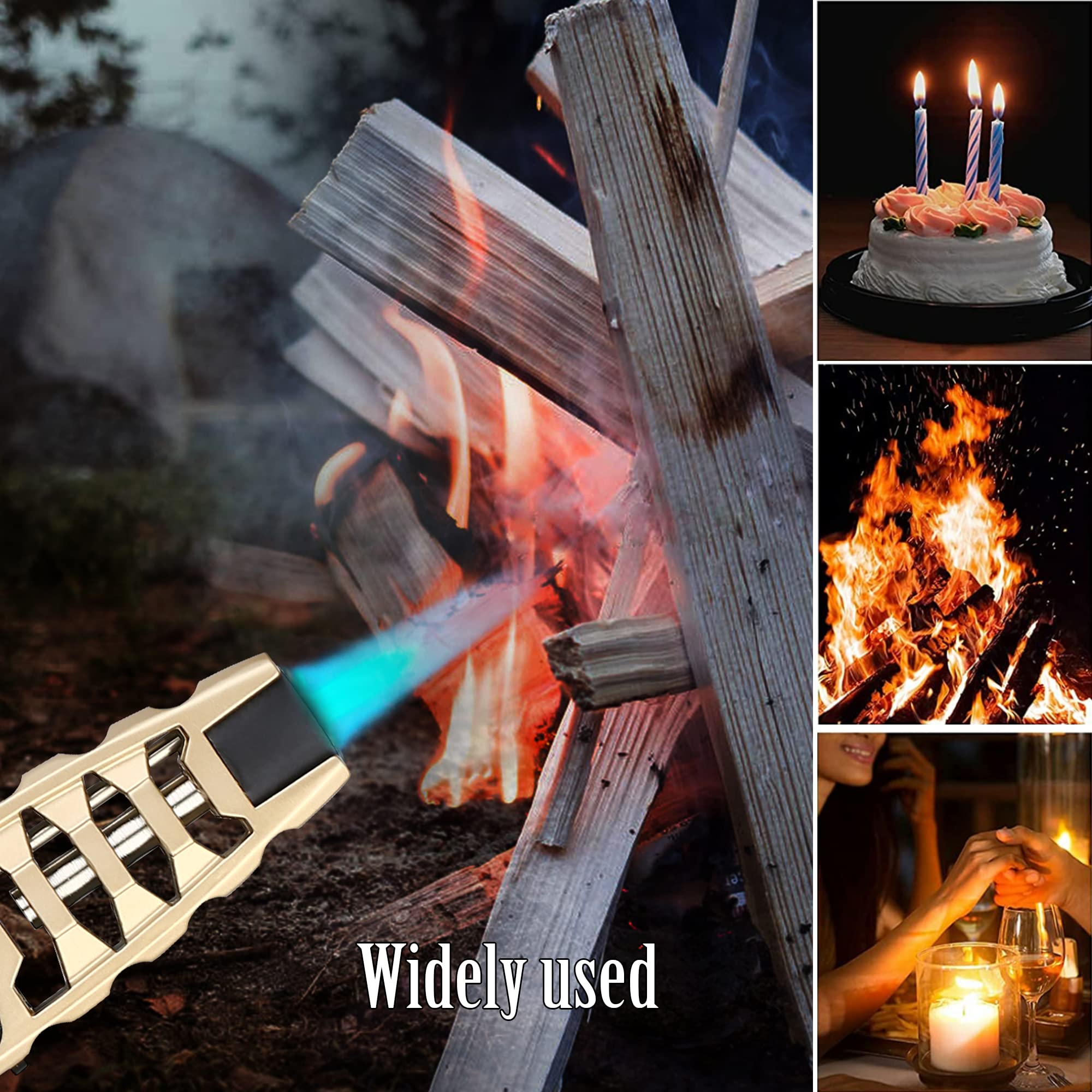 Jet Torch Butane Lighter - Refillable Windproof Lighter with Solar Beam Torch Flame for Candle Lighting, Camping, Grill & BBQ (Butane Not Included) - Perfect for Outdoor Cooking, Fire Starting & Survival Kits - Black Gift Box Included