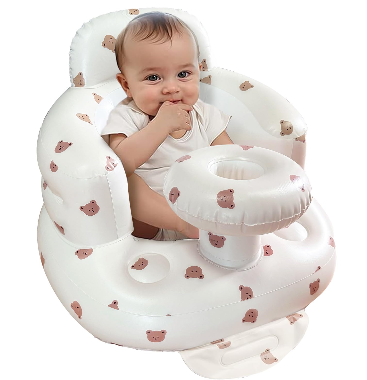 Inflatable Baby Floor Seat with Tray & Built-in Air Pump - Soft Support Chair for Infants 3 Months+ (Bear Design) - Perfect for Playtime, Feeding & Learning to Sit