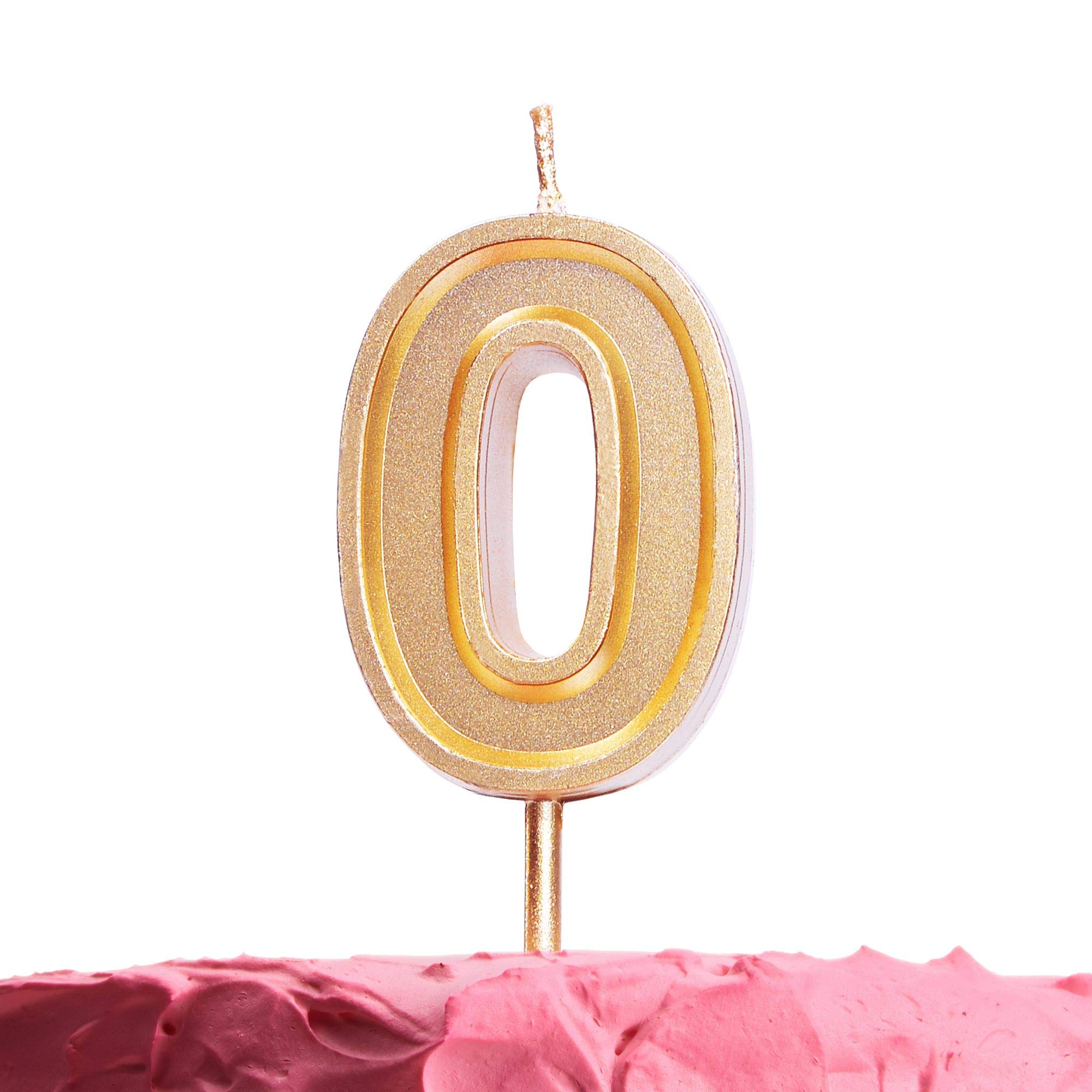 Gold Number 0 Birthday Candle on Stick - Elegant Zero Candle for Anniversary Wedding Cake Topper - GET FRESH Premium Gold 0 Candles - Perfect for Birthday Cakes, Cupcakes, and Dessert Decorations