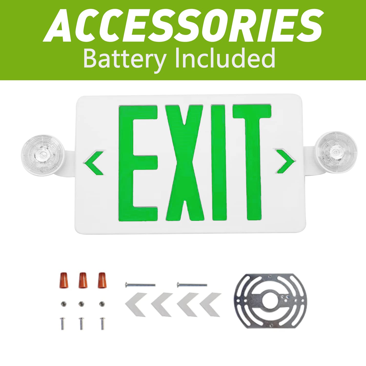 OSTEK 4 Pack UL-Listed Green LED Exit Sign with Emergency Light & Battery Backup - Dual LED Adjustable Head Fire Resistant ABS Emergency Exit Lights for Commercial Buildings, Warehouses, Schools (Green, 4 Pack)