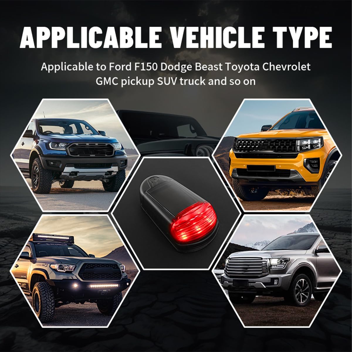 Solar Powered Wireless Truck Cab Lights - No Drill Installation, Black Shell with Yellow Light - Perfect for Night Driving, Off-Road Adventures & Truck Customization