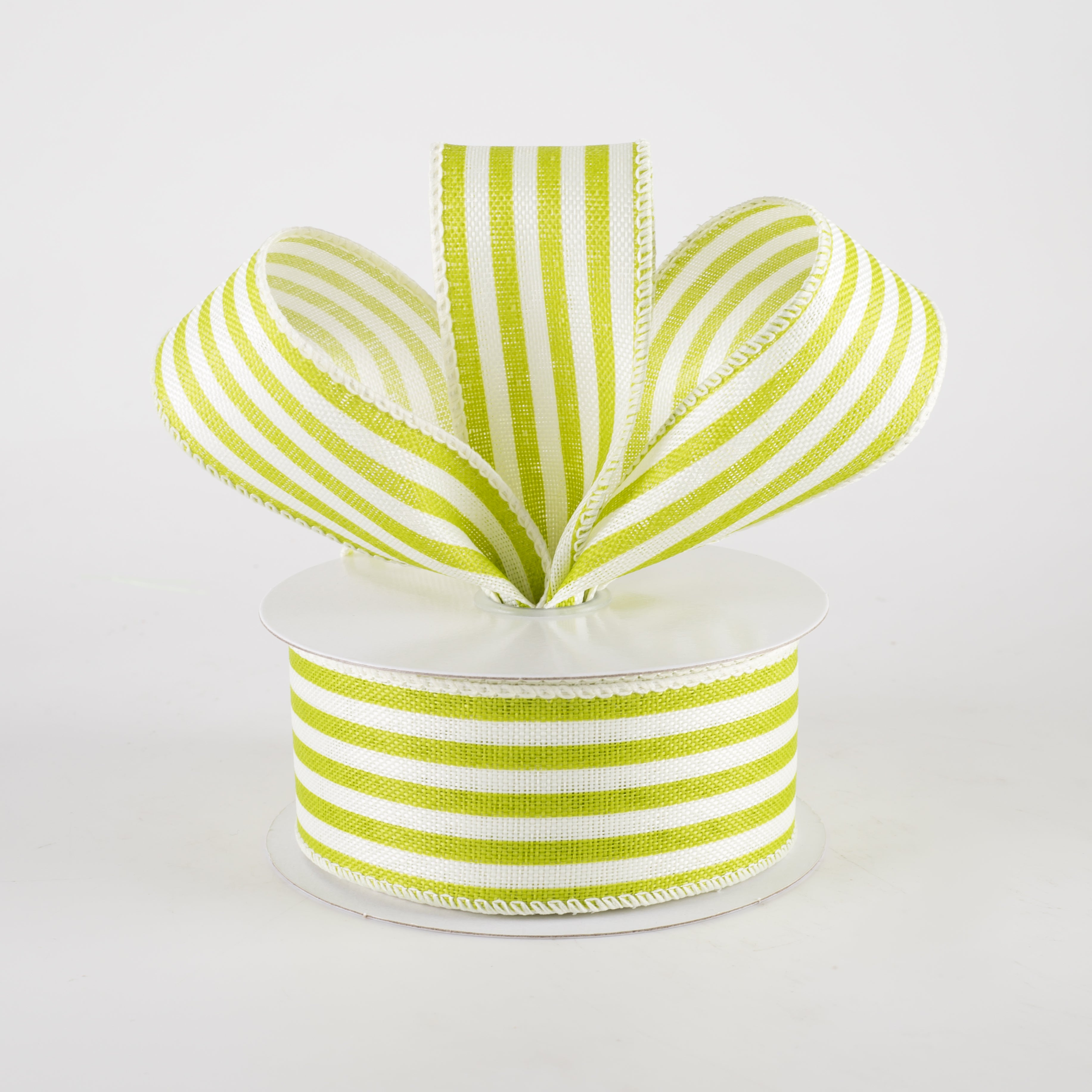 1.5 Inch Linen Cabana Stripes Ribbon - Ivory & Kiwi Green (10 Yards) | Perfect for Gift Wrapping, DIY Crafts, Wedding Decorations and Party Favors