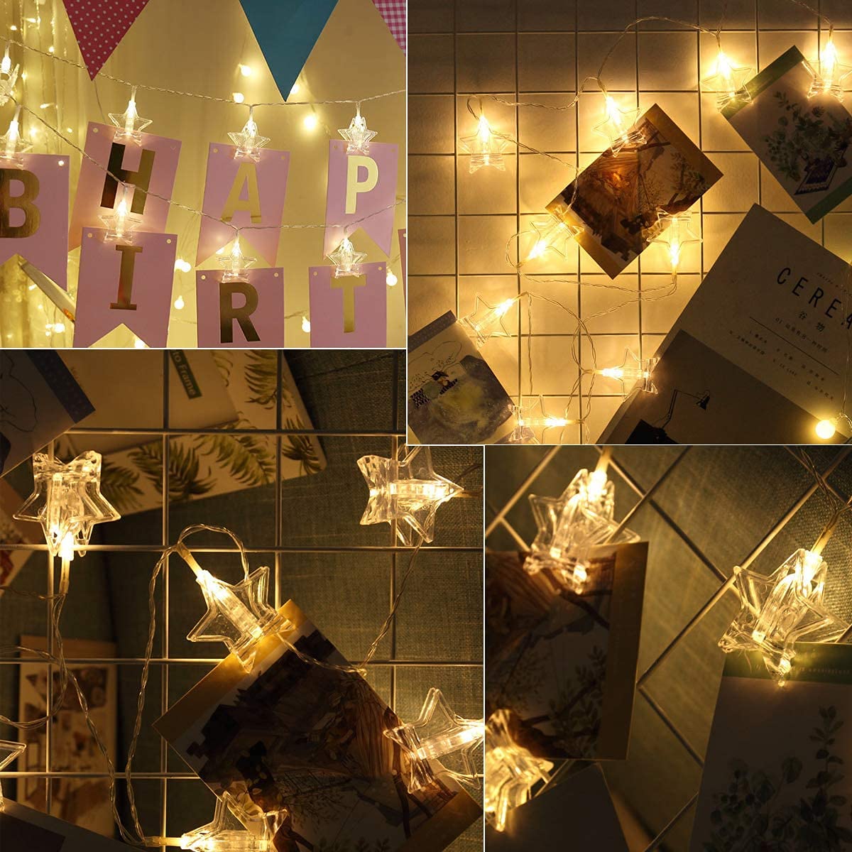 Star Clip LED String Lights - 6m/40LED Warm White Twinkle Lights with Photo Clips, Battery Powered for Hanging Photos, Cards & Artwork - Perfect for Bedroom, Wedding, Party & Home Decor