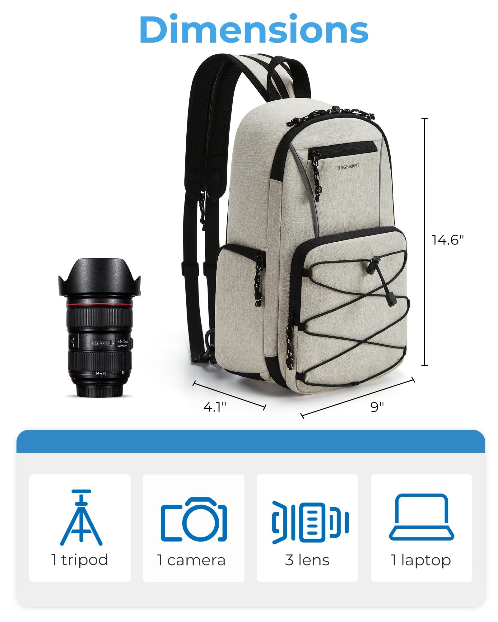 BAGSMART Small Camera Sling Bag - Waterproof DSLR/SLR Shoulder Bag for Photographers with Tripod Holder & 11