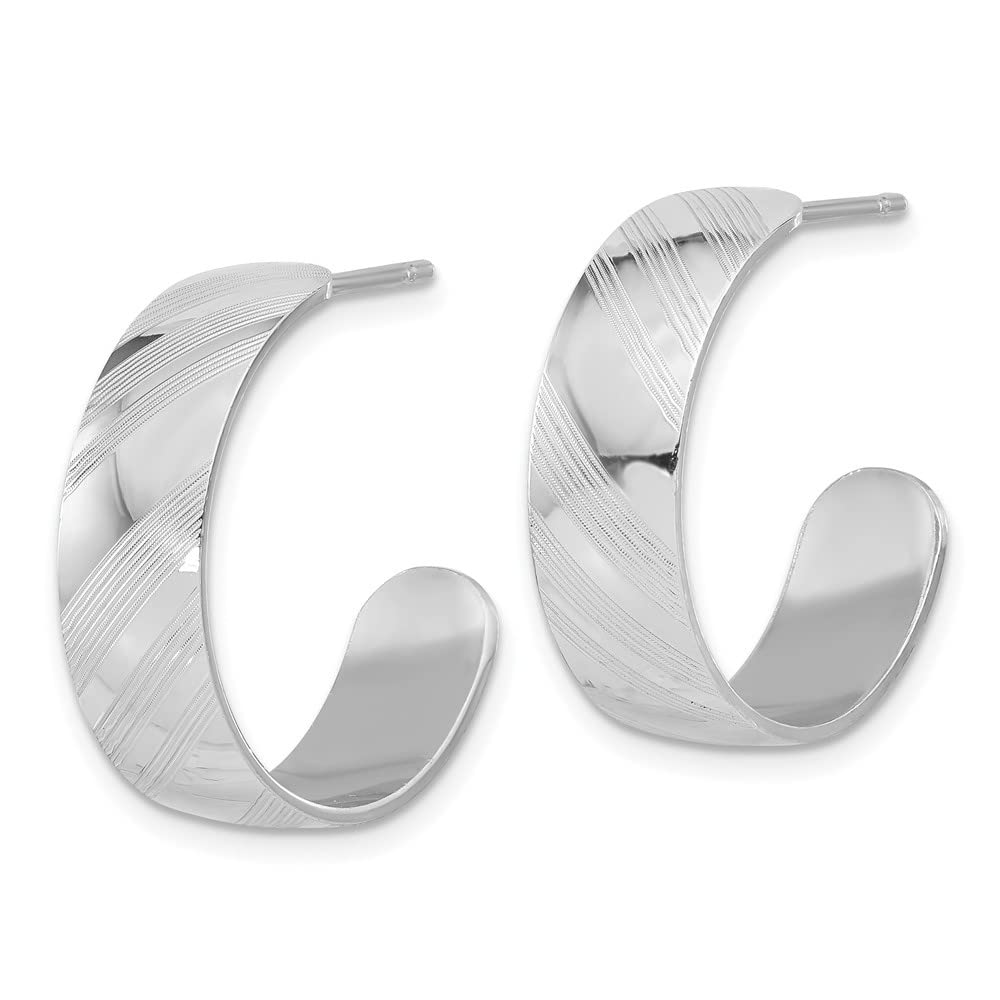 Sterling Silver Etched Stripe Hoop Earrings - 0.88 Inch Diameter, Hypoallergenic & Tarnish Resistant - Perfect for Everyday Wear, Parties & Gifts