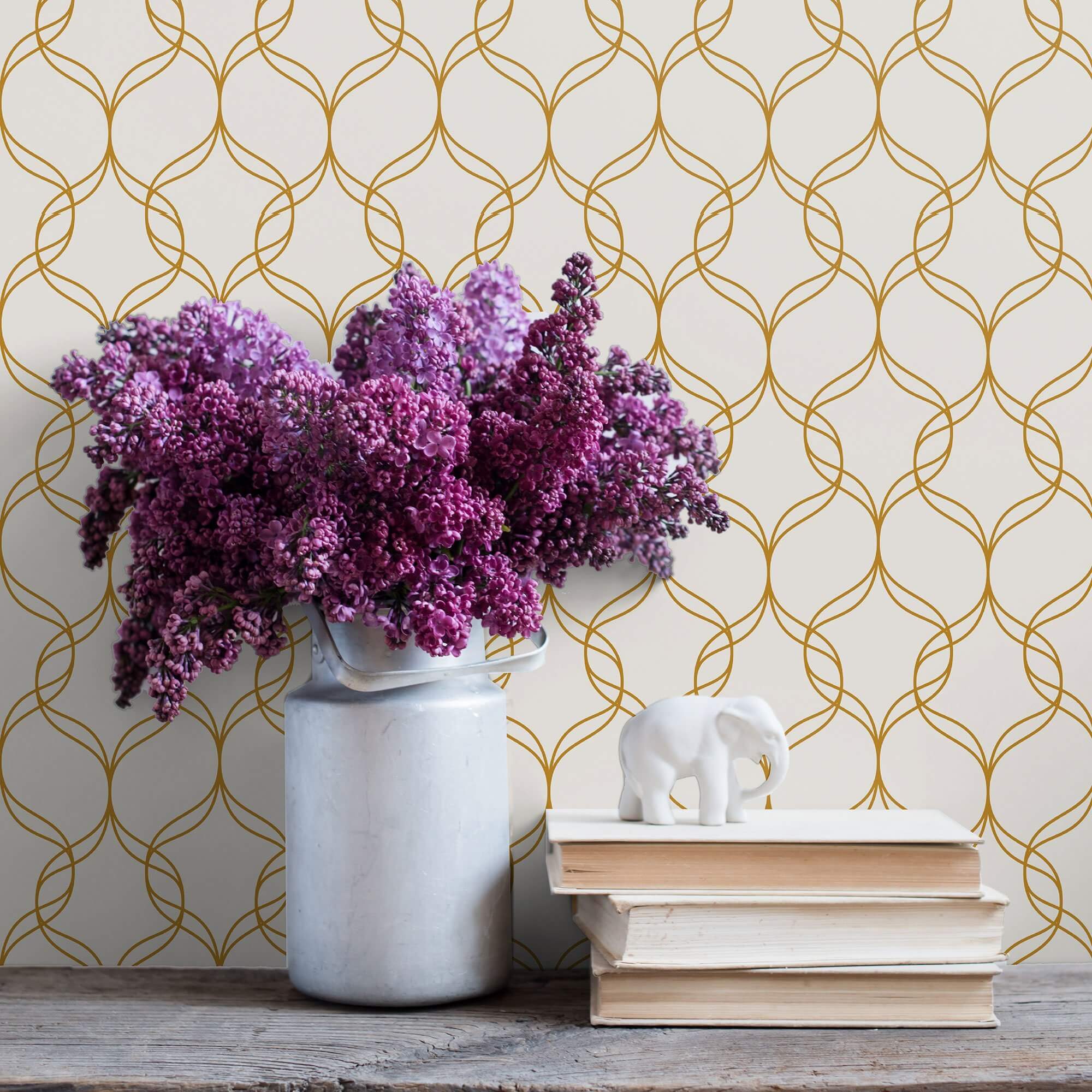 Golden Look Geometric Peel and Stick Removable Wallpaper - Self-Adhesive Wall Decor for Bedroom, Living Room & Office - Easy to Install & Remove - Modern Home Design (Style 8852)