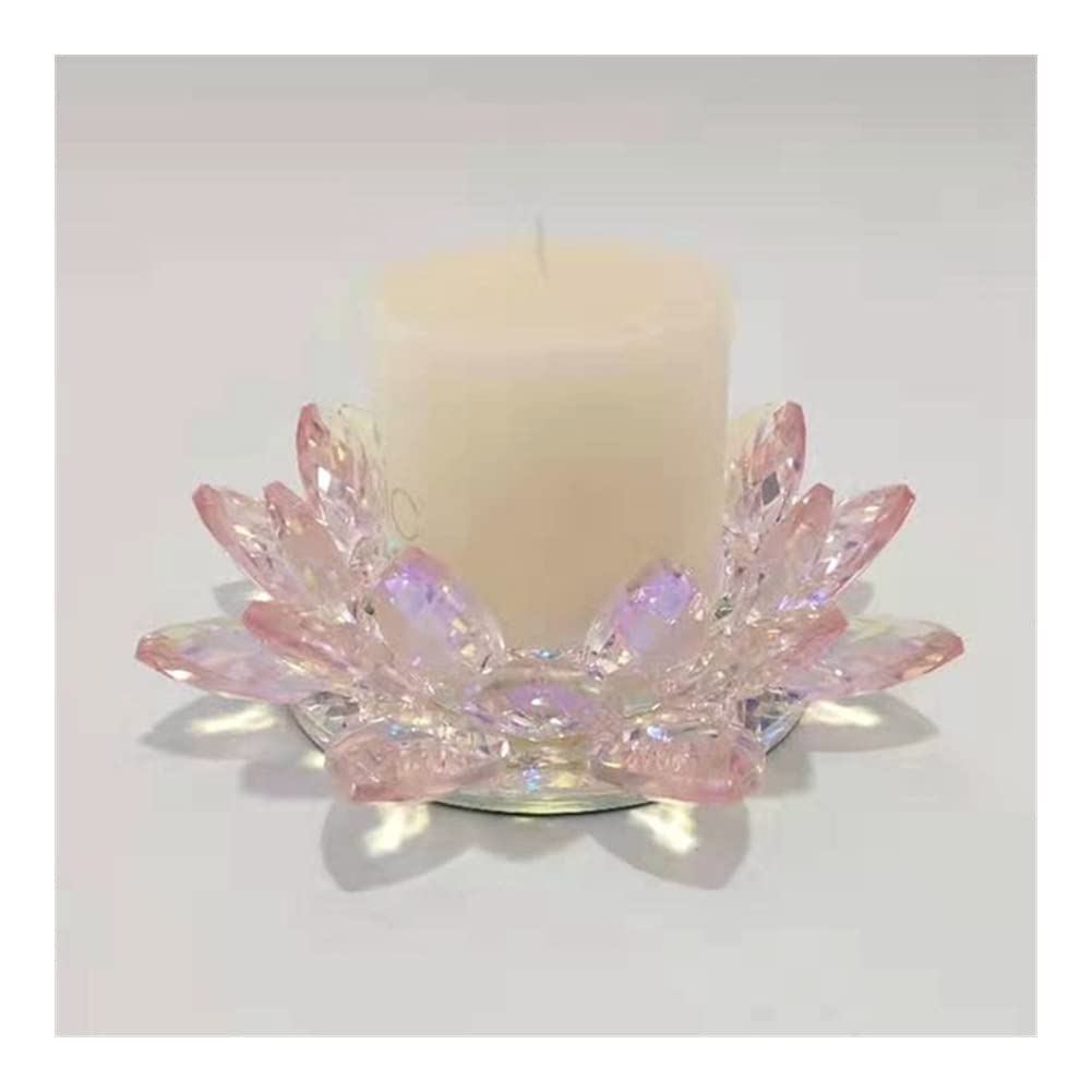 Crystal Lotus Candle Holder - Pink Glass Flower Tea Light Candlestick for Home Decor, Wedding Centerpiece & Buddhist Altar | Elegant Gift Idea for Housewarming & Spiritual Spaces