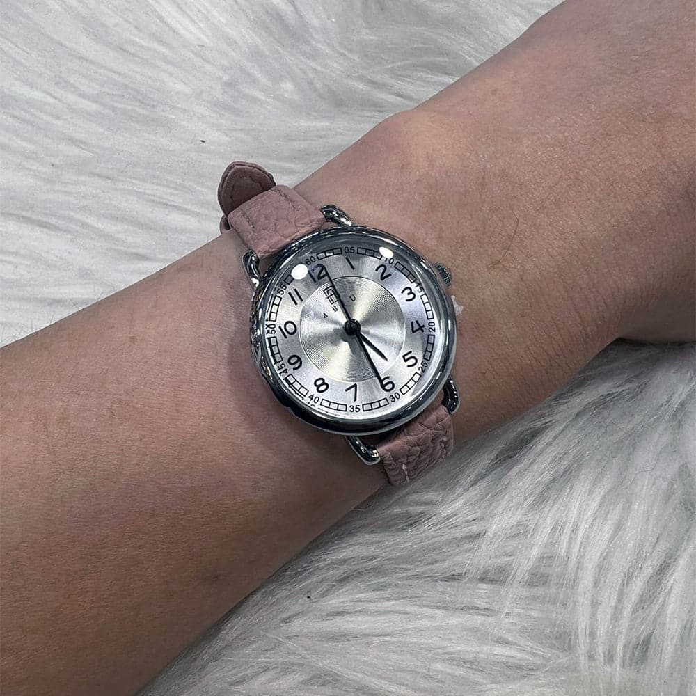 Elegant Analog Pink Leather Strap Women's Watch AB 6118 S BEI L - Perfect for Office, Date Night & Casual Wear