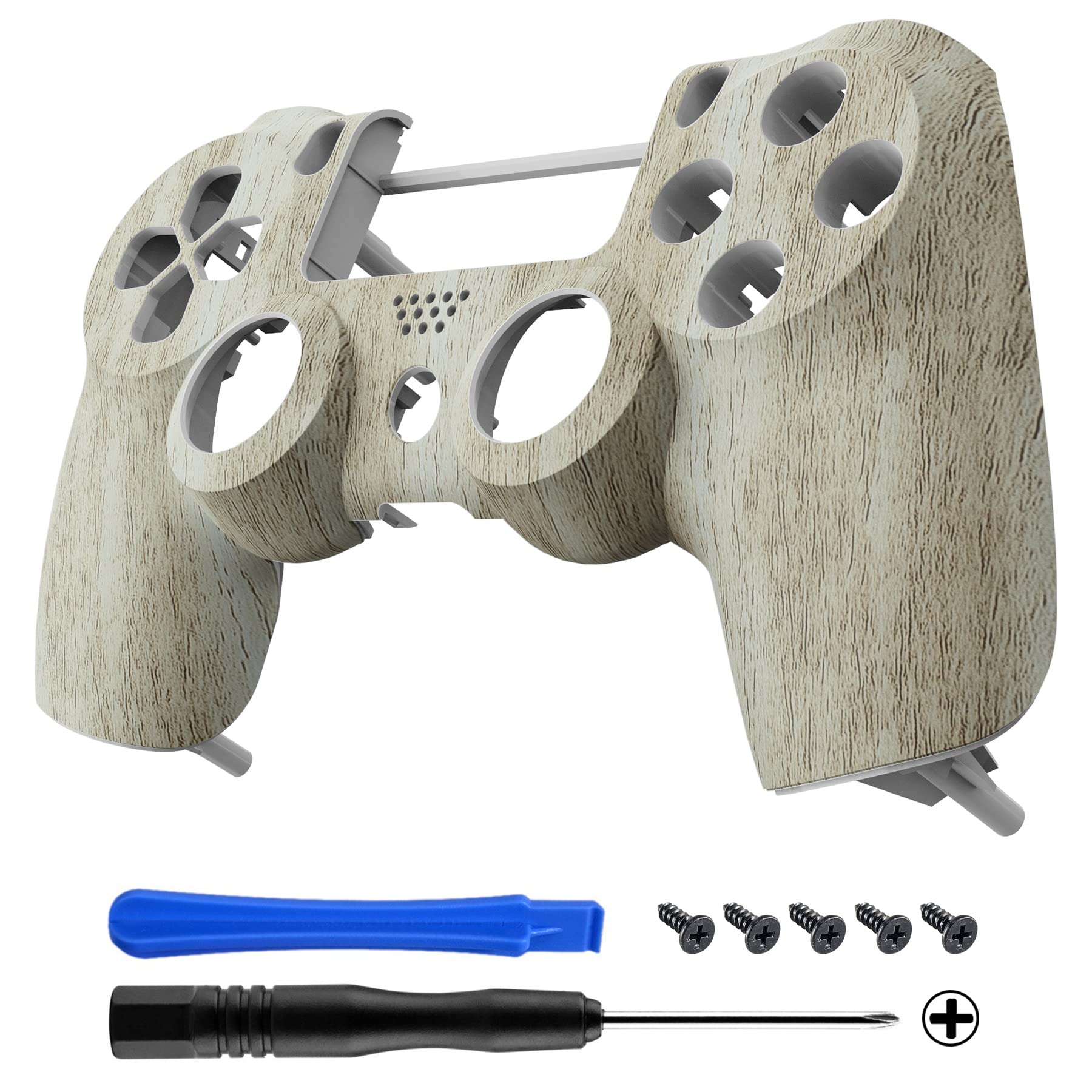 eXtremeRate Pine Wood Grain Soft Touch Grip Front Housing Shell Faceplate Cover for PS4 Slim/Pro Controller (JDM-040/050/055) - Durable & Ergonomic Design for Enhanced Gaming Comfort - Perfect for Long Gaming Sessions & Custom Controller Builds