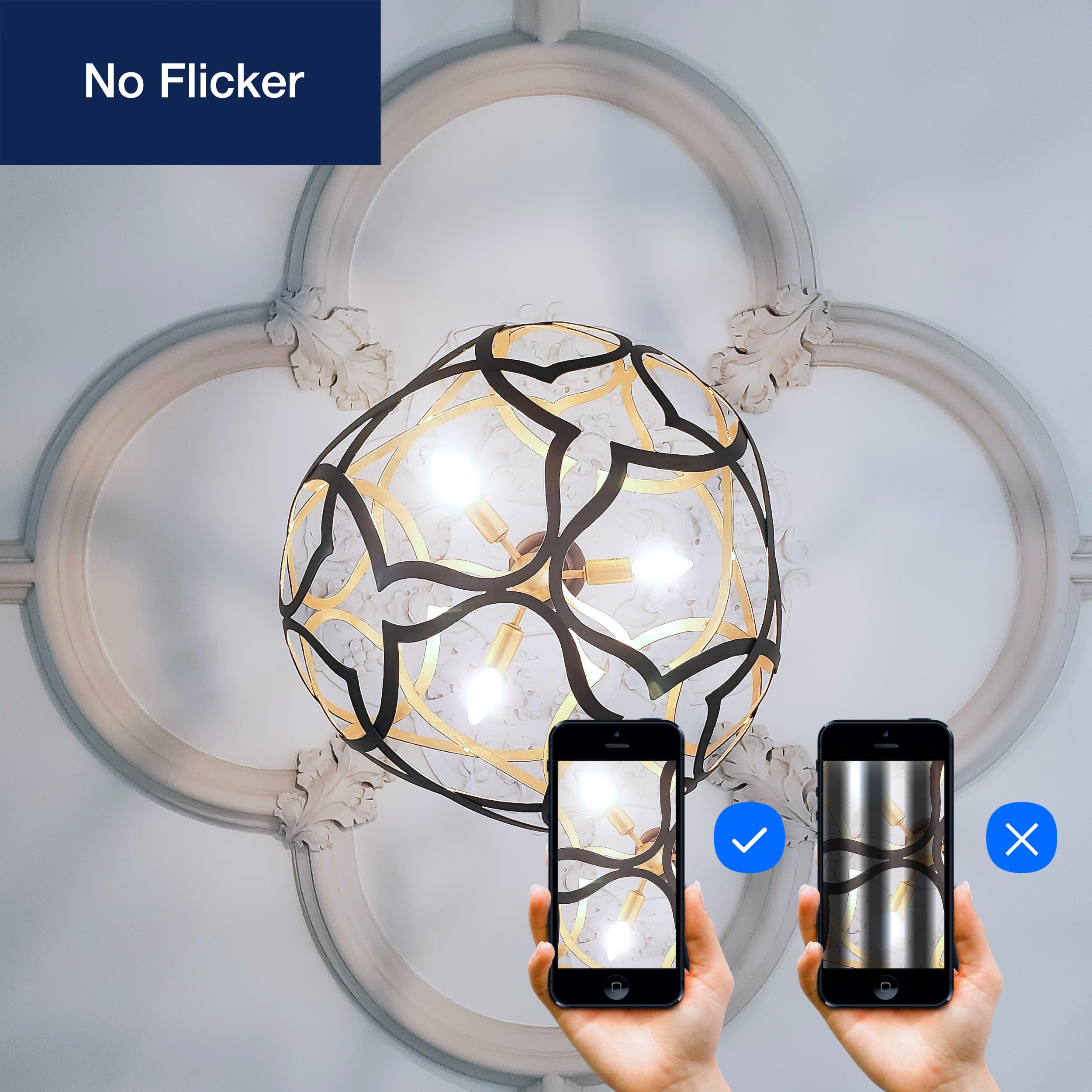 FLSNT 5000K Daylight Dimmable LED Candelabra Bulbs - 60W Equivalent, B11 E26 Base, 550LM, 12 Pack - Perfect for Chandeliers, Ceiling Fans, and Vintage Lighting Fixtures