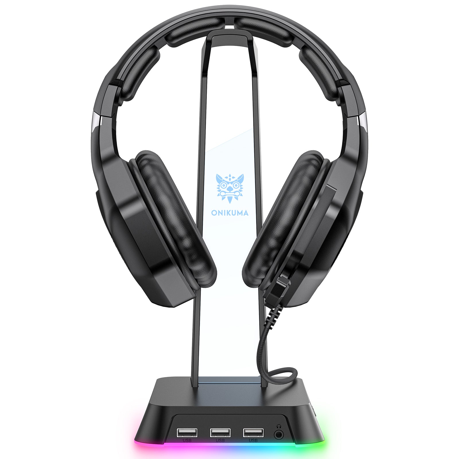 ONIKUMA ST2 RGB Gaming Headphone Stand with 3 USB Ports & 3.5mm AUX Jack - Perfect for PC Gaming Setup, Streaming Studio & Office Workspace
