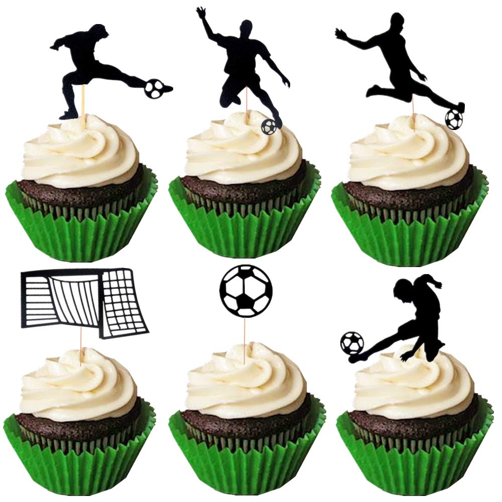JeVenis Set of 24 Soccer Ball Cupcake Toppers - Football Themed Cake Decorations for Soccer Parties, Sports Birthday Cakes, Team Celebrations & Game Day Desserts