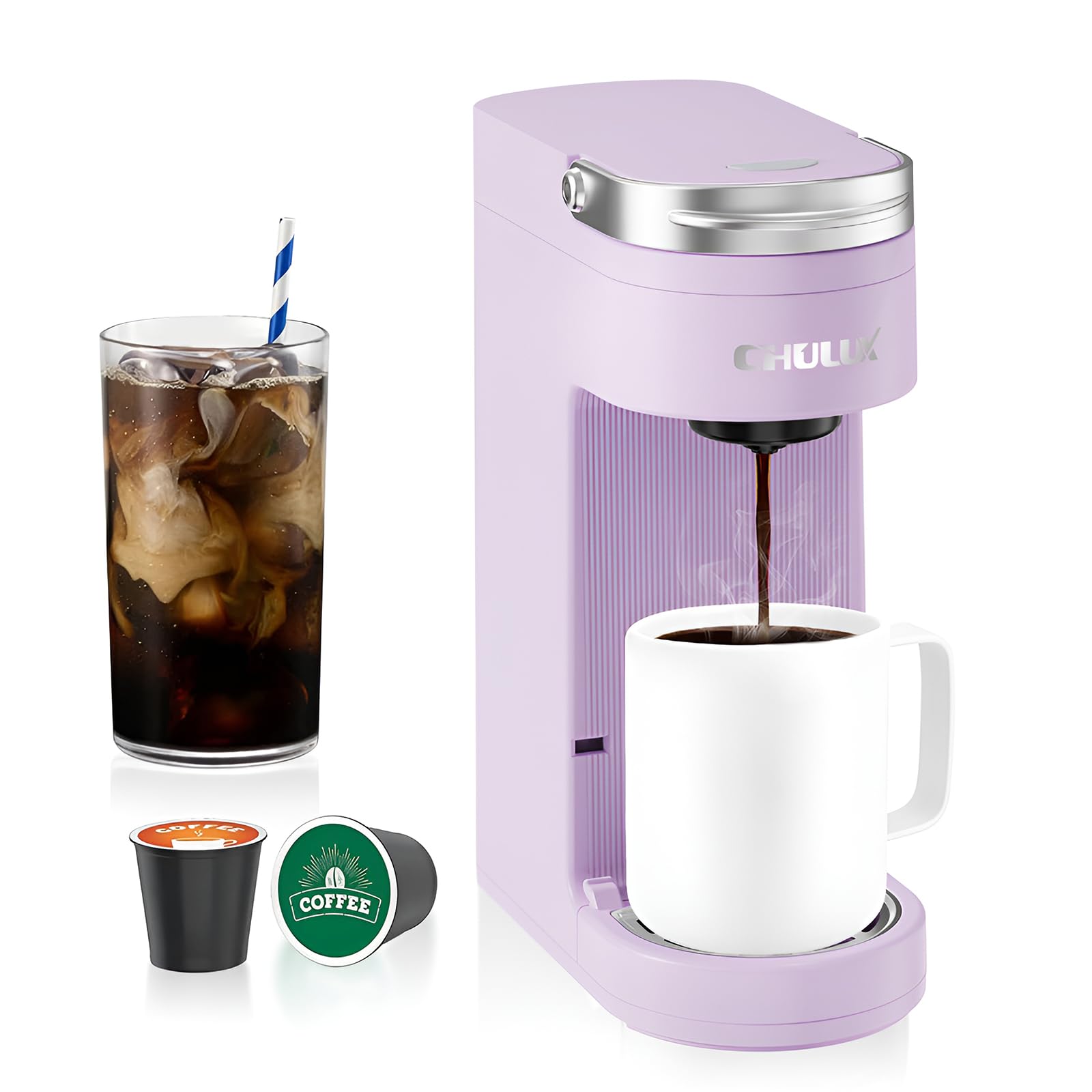 CHULUX Slim Single Serve Coffee Maker for K-Cups - Compact One Cup Coffee Machine Compatible with 7.3