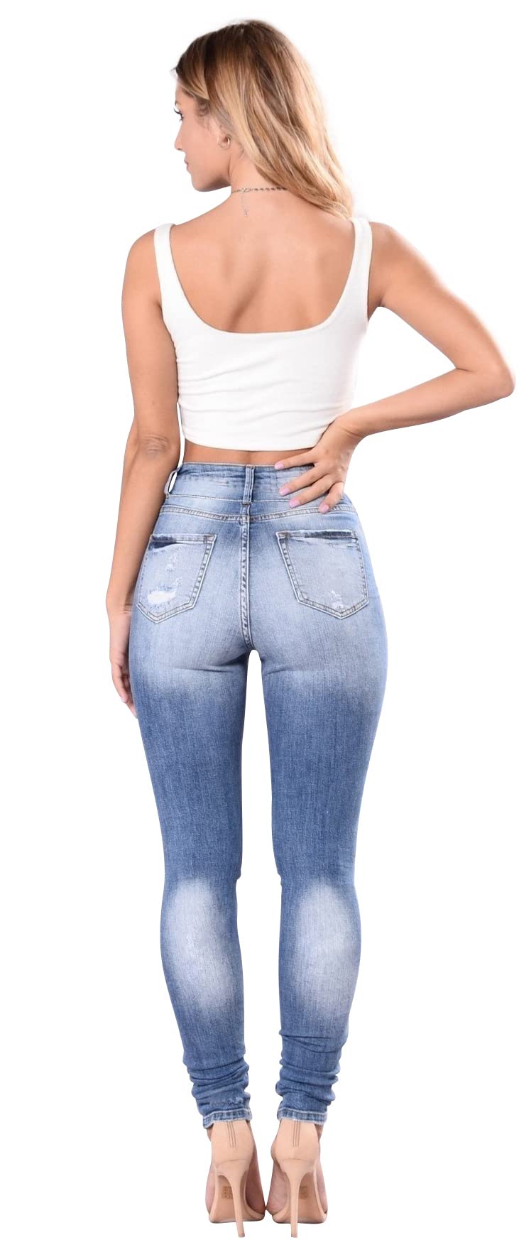 Women's High Waisted Butt Lift Stretch Ripped Skinny Jeans - Distressed Denim Pants for Juniors with Button Fly | Perfect for Casual Outfits, Date Nights & Streetwear Fashion