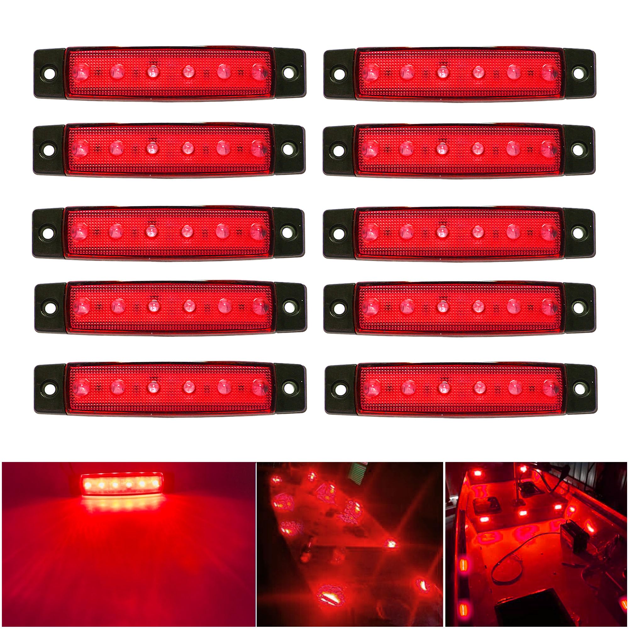 12V Waterproof Marine Boat Lights - Red LED Interior Navigation Lights for Deck, Transom, Cockpit, Bow & Stern | Perfect for Kayaks, Yachts, Fishing Boats, Pontoons & Sailboats (10-Pack) | Ideal for Night Fishing, Boating Safety & Deck Illumination