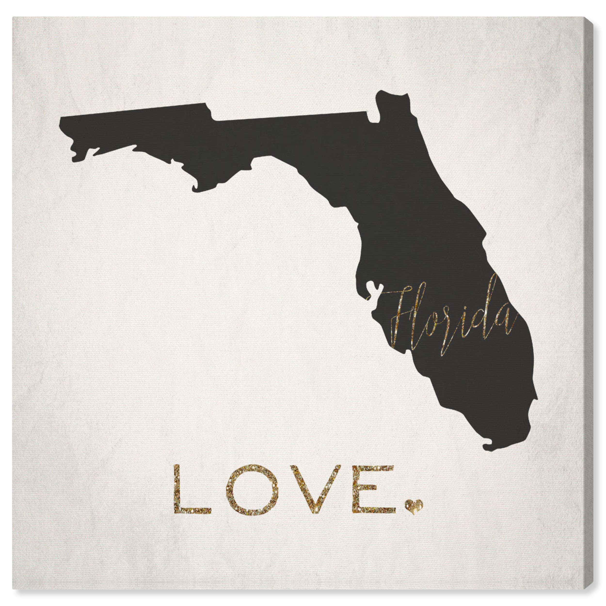Oliver Gal Artist Co. Florida Love Map Wall Art - 16x16 Inch Black & Gold Canvas Print for Home Decor | Perfect for Living Room, Bedroom & Office Wall Art