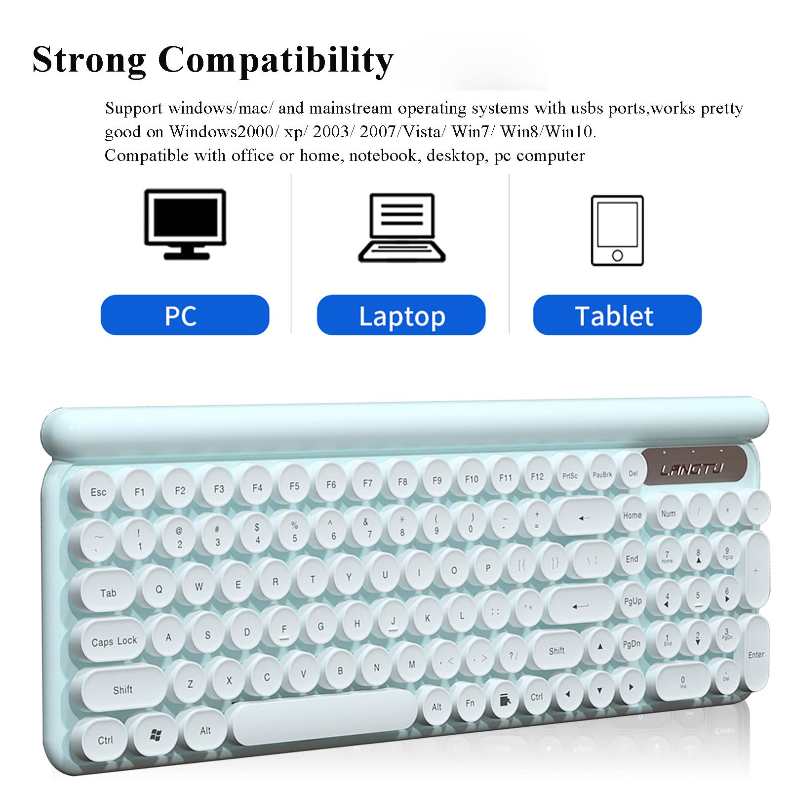 Wireless Keyboard and Mouse Combo - 2.4G Ultra Thin Ergonomic Cordless Keyboard with USB Optical Mouse for PC, Laptop, Notebook - Punk Style Light Green - Perfect for Office Work, Gaming & Home Computing